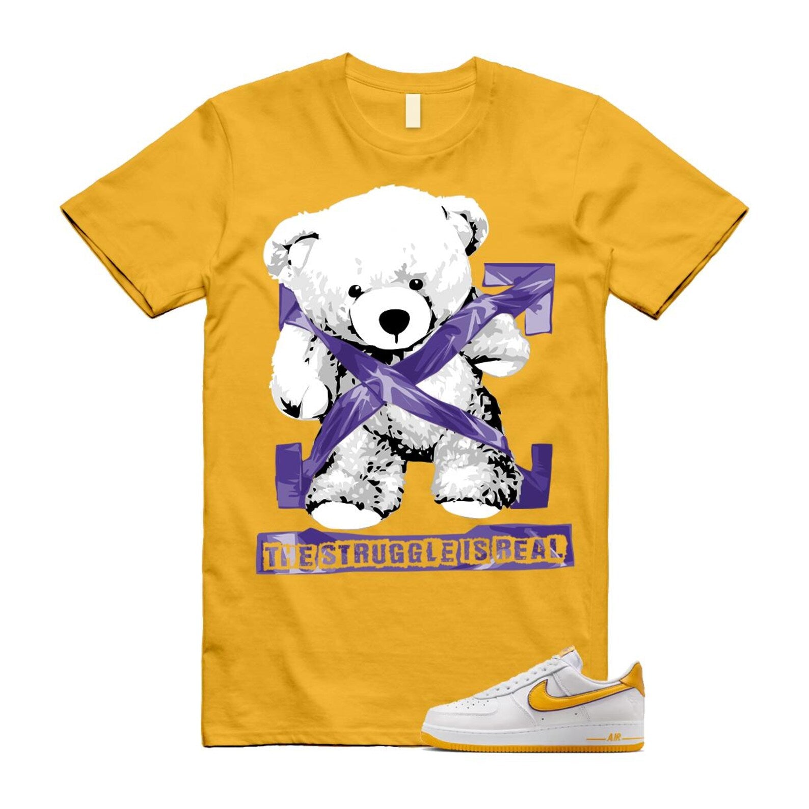 Air Force 1 Lakers Home White Varsity Maize Yellow Gold Purple T Shirt Match STRUG FZ1151-100 T-Shirt, Sneaker Match Tee
