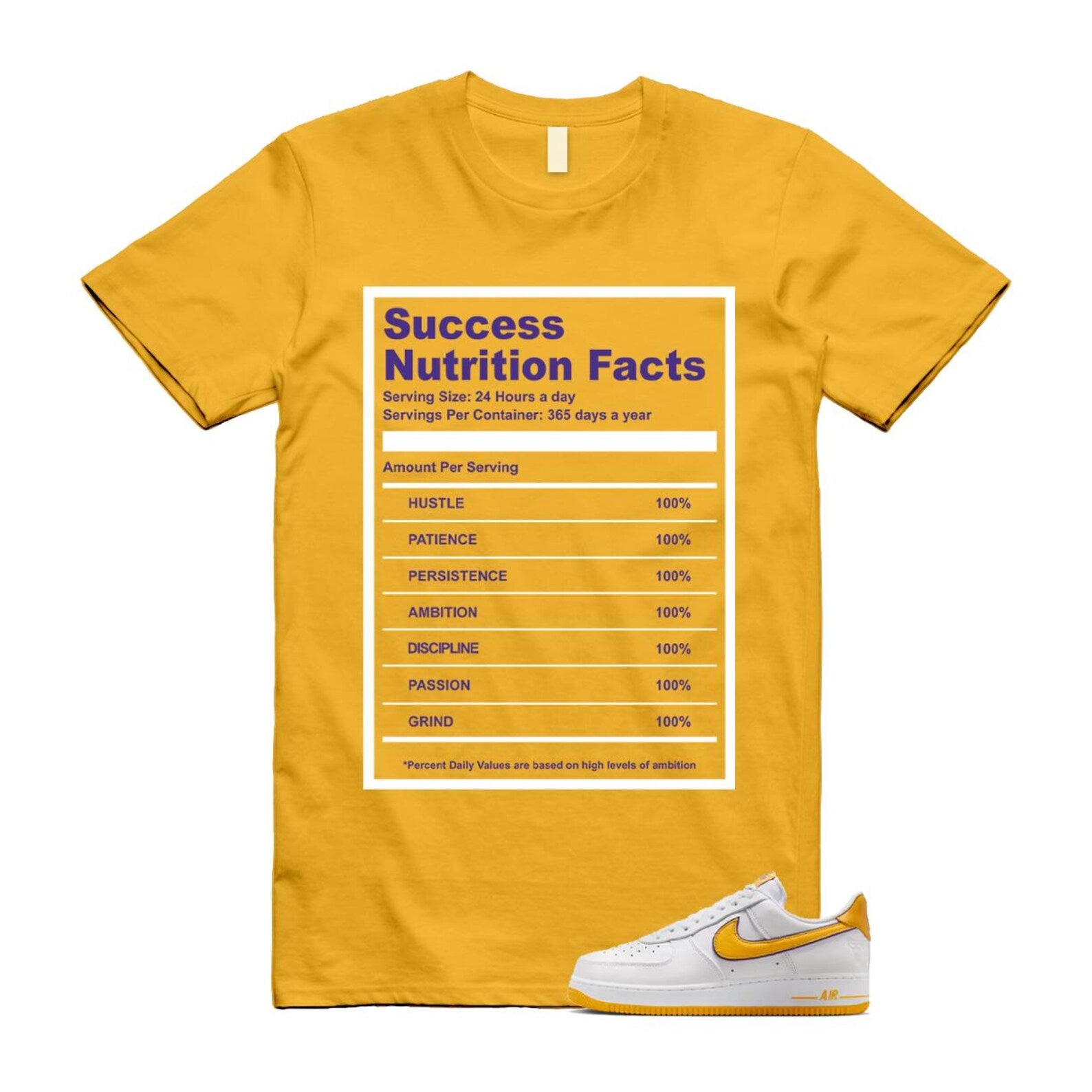 Air Force 1 Lakers Home White Varsity Maize Yellow Gold Purple T Shirt Match SUCC FZ1151-100 T-Shirt, Sneaker Match Tee