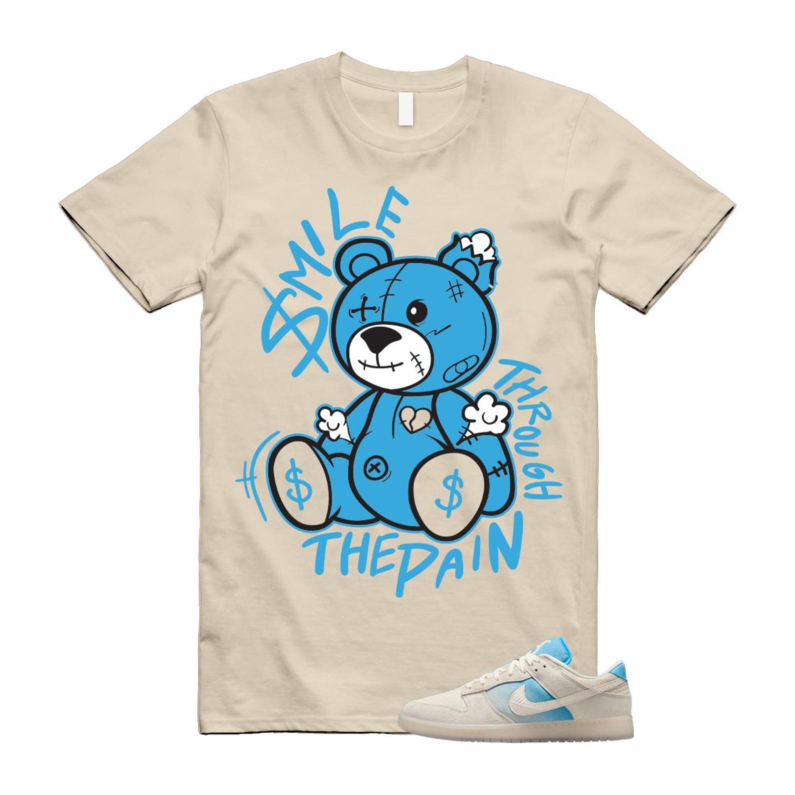 Dunk LA Sail Pale Ivory Baltic Blue SE T Shirt Match Smile Through The Pain HQ3621-133 T-Shirt, Sneaker Match Tee
