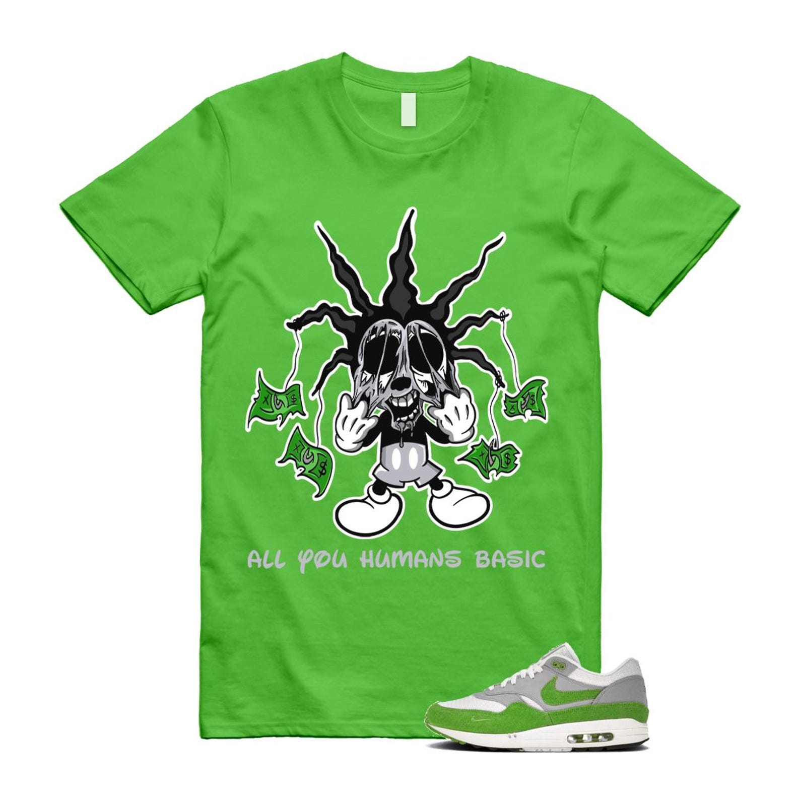 Air Max 1 Chlorophyll Green Patta 20th Anniversary Matte Silver Grey White T Shirt Match HOOK HF1012-300 T-Shirt, Sneaker Match Tee