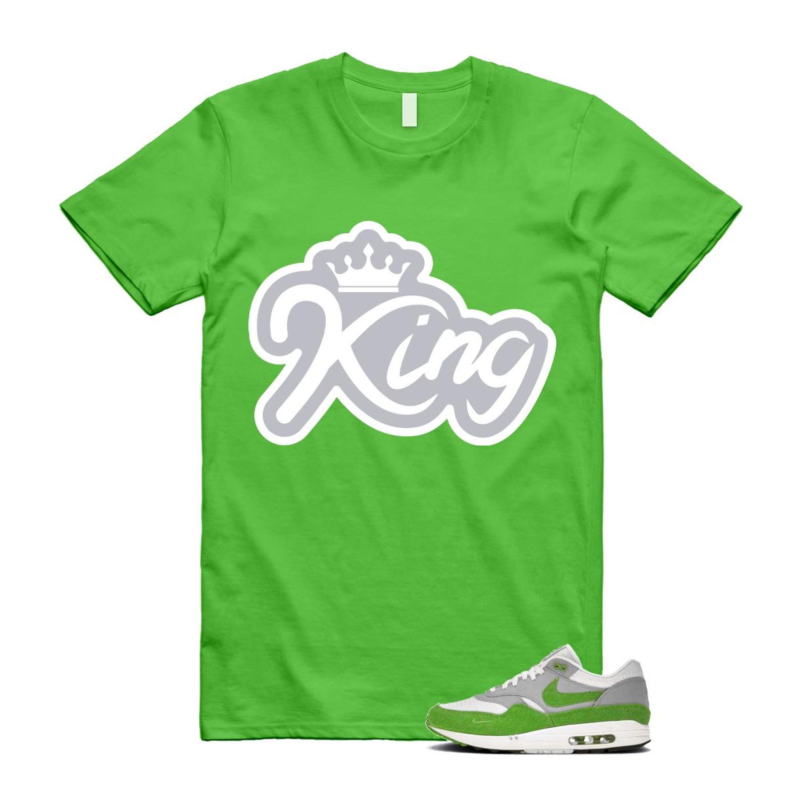 Air Max 1 Chlorophyll Green Patta 20th Anniversary Matte Silver Grey White T Shirt Match K2 HF1012-300 T-Shirt, Sneaker Match Tee