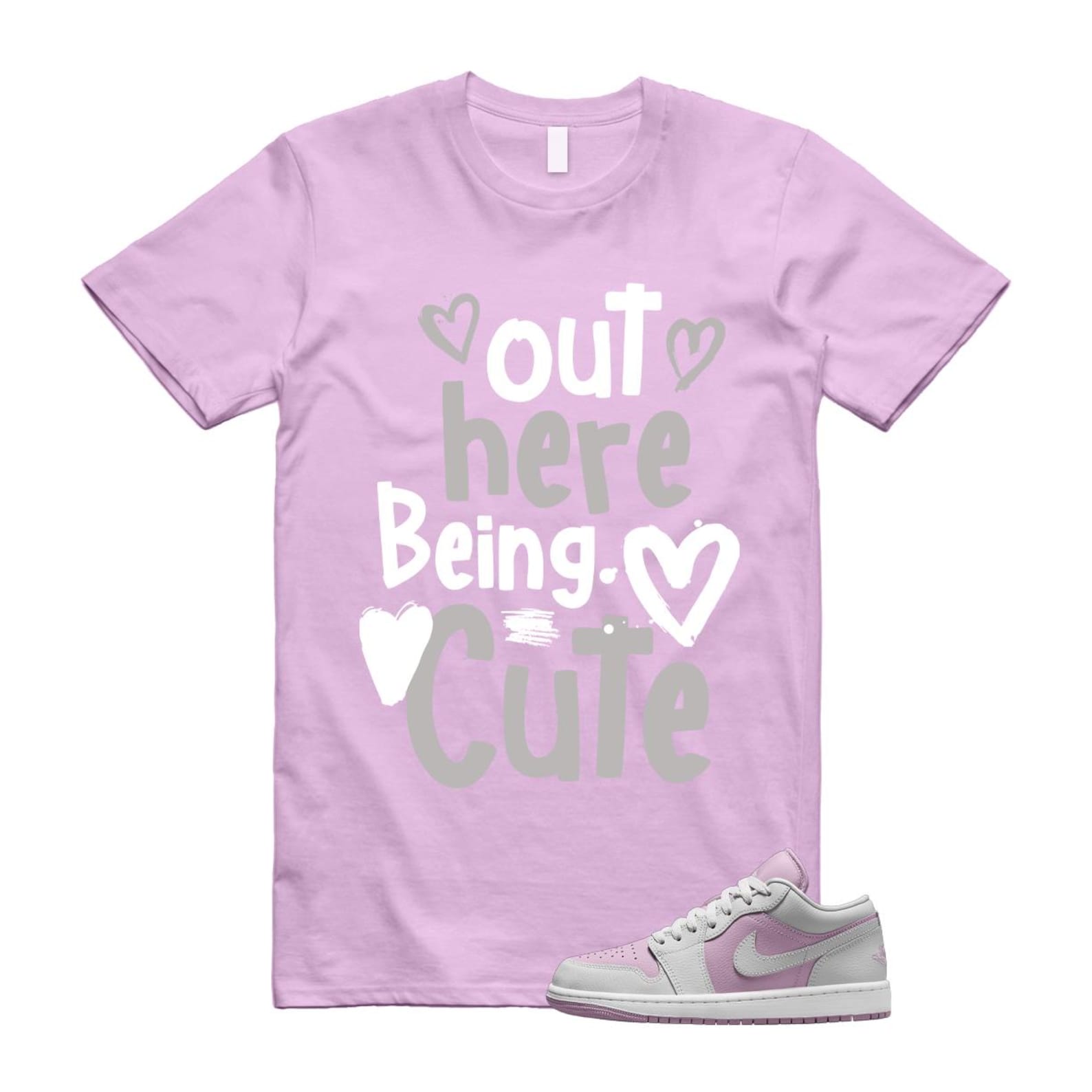 Jordan 1 Low Orchid Neutral Grey T Shirt Match Out Here Being Cute DC0774-510 T-Shirt, Sneaker Match Tee