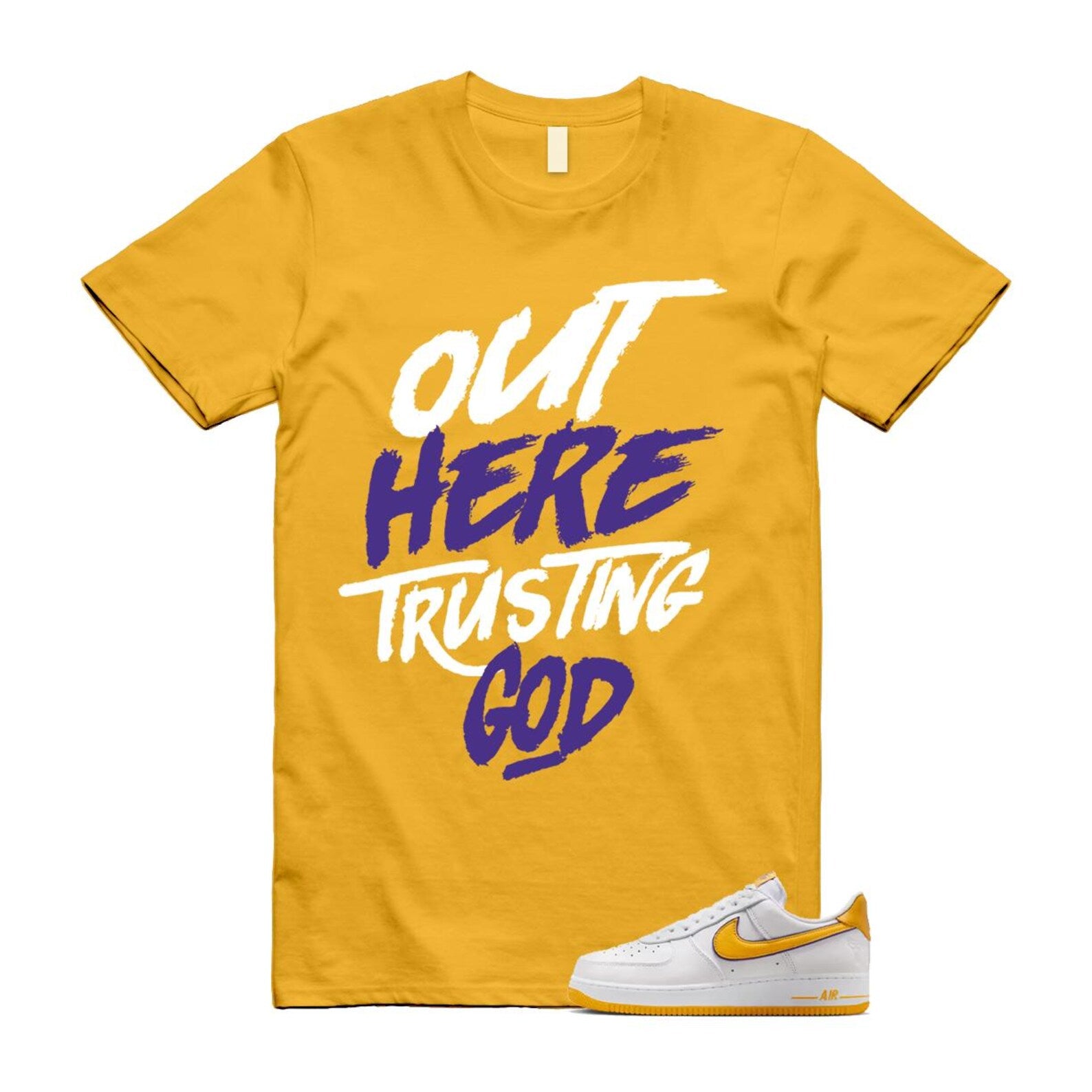 Air Force 1 Lakers Home White Varsity Maize Yellow Gold Purple T Shirt Match TG FZ1151-100 T-Shirt, Sneaker Match Tee
