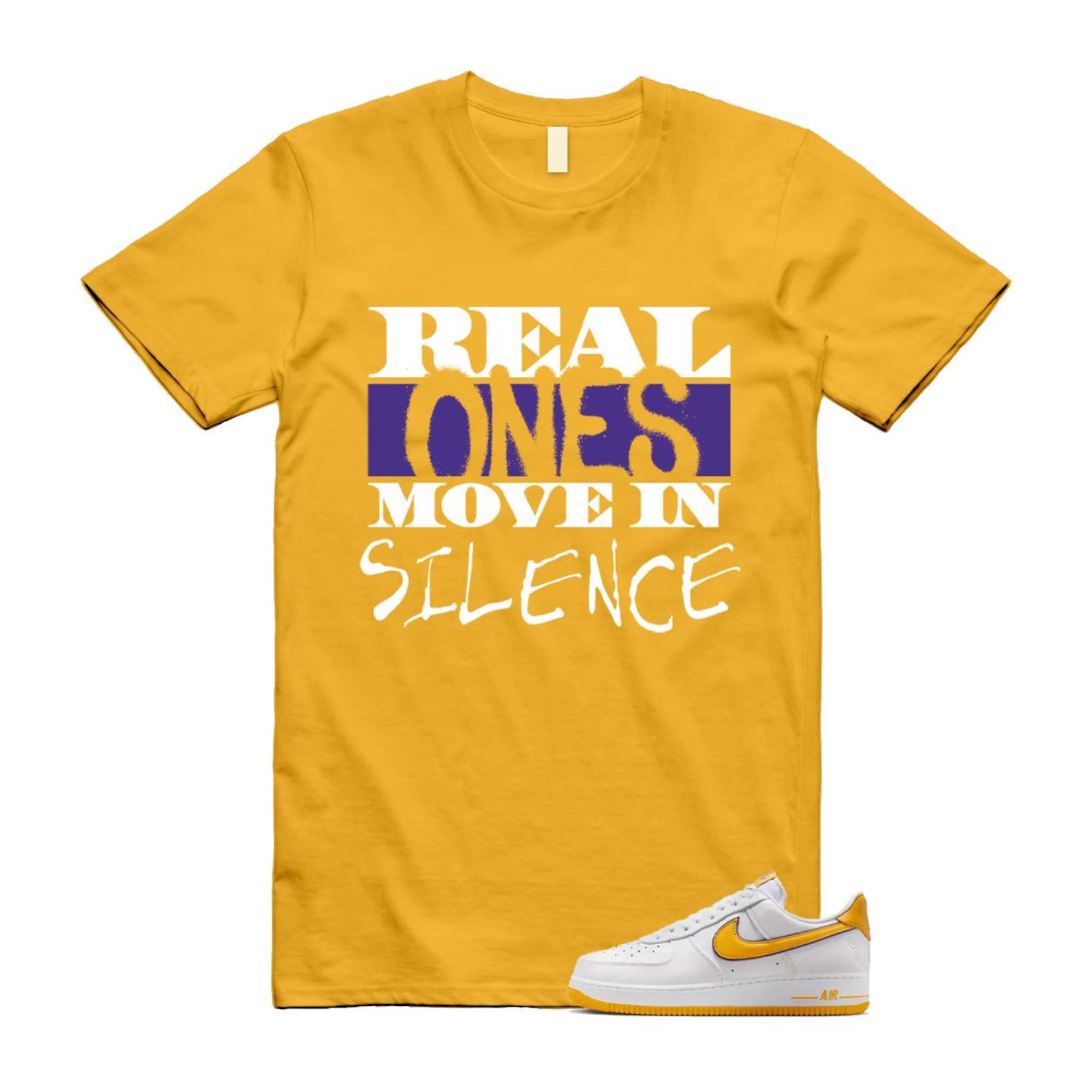Air Force 1 Lakers Home White Varsity Maize Yellow Gold Purple T Shirt Match REAL FZ1151-100 T-Shirt, Sneaker Match Tee