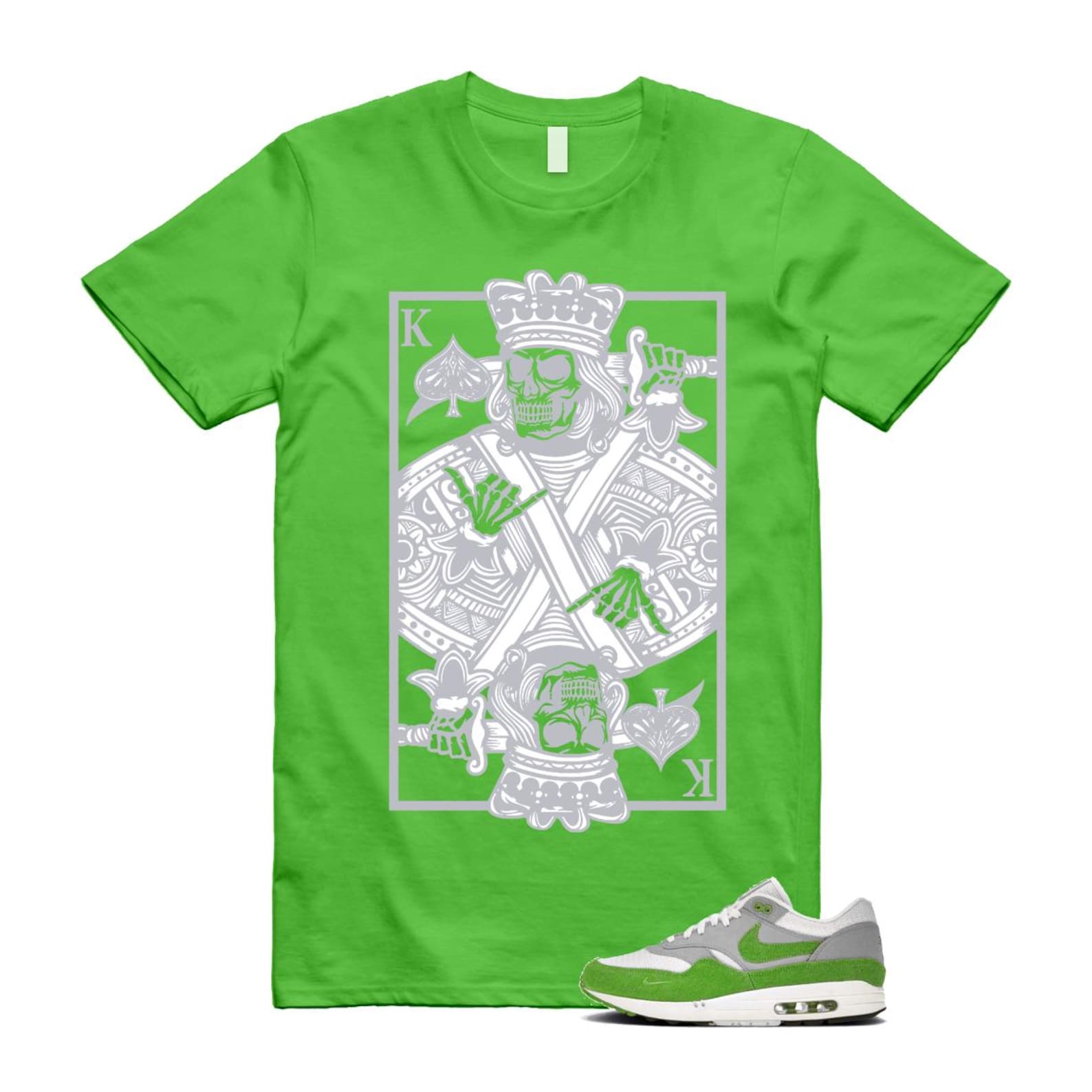 Air Max 1 Chlorophyll Green Patta 20th Anniversary Matte Silver Grey White T Shirt Match KC HF1012-300 T-Shirt, Sneaker Match Tee