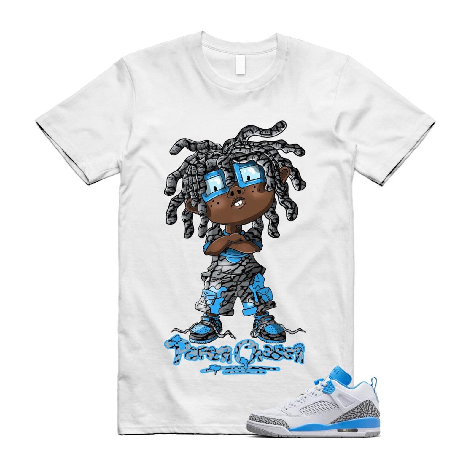 Spizike UNC University Blue White Wolf Grey Anthracite Low T Shirt Match CHUCKY FQ1759-141 T-Shirt, Sneaker Match Tee