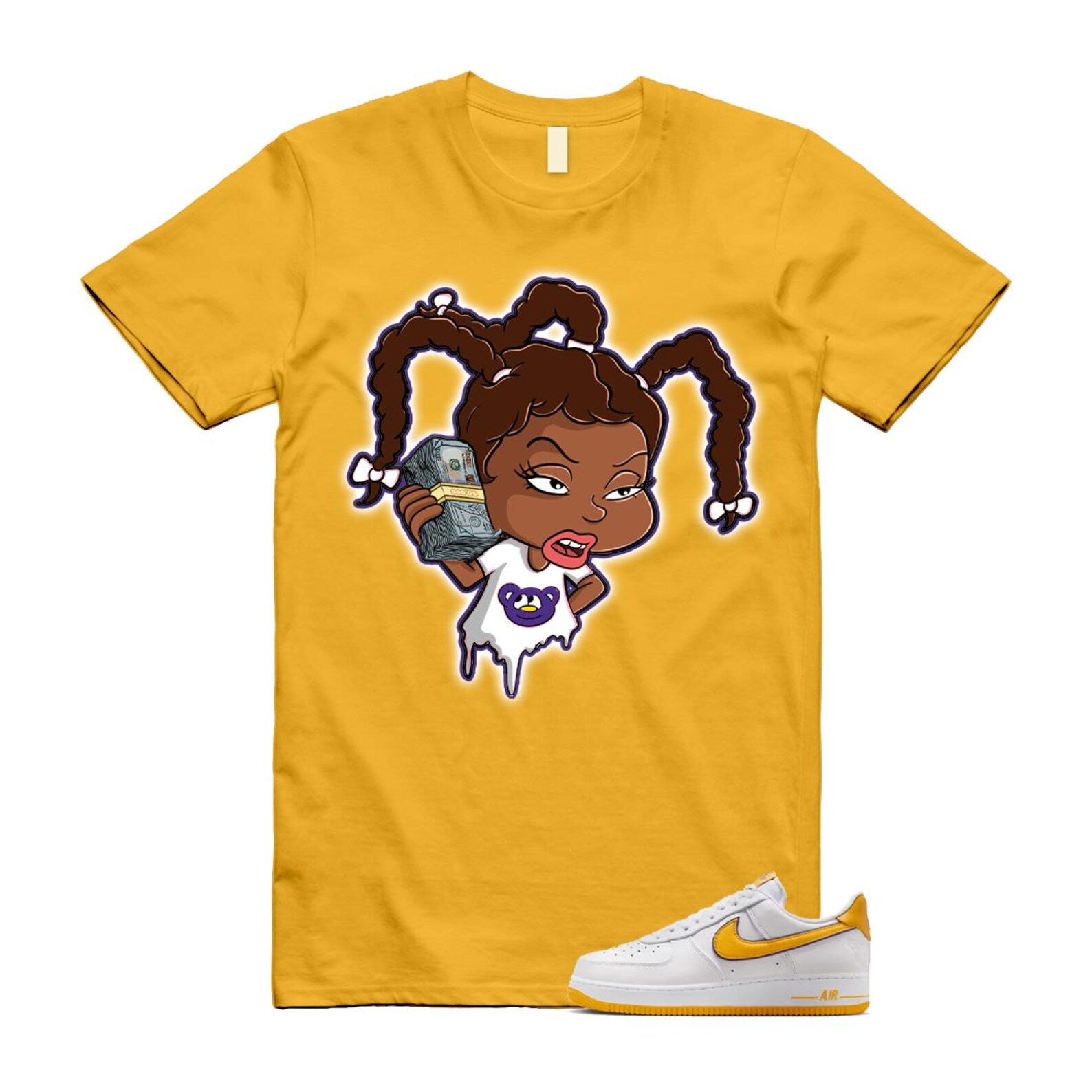 Air Force 1 Lakers Home White Varsity Maize Yellow Gold Purple T Shirt Match SUSIE FZ1151-100 T-Shirt, Sneaker Match Tee