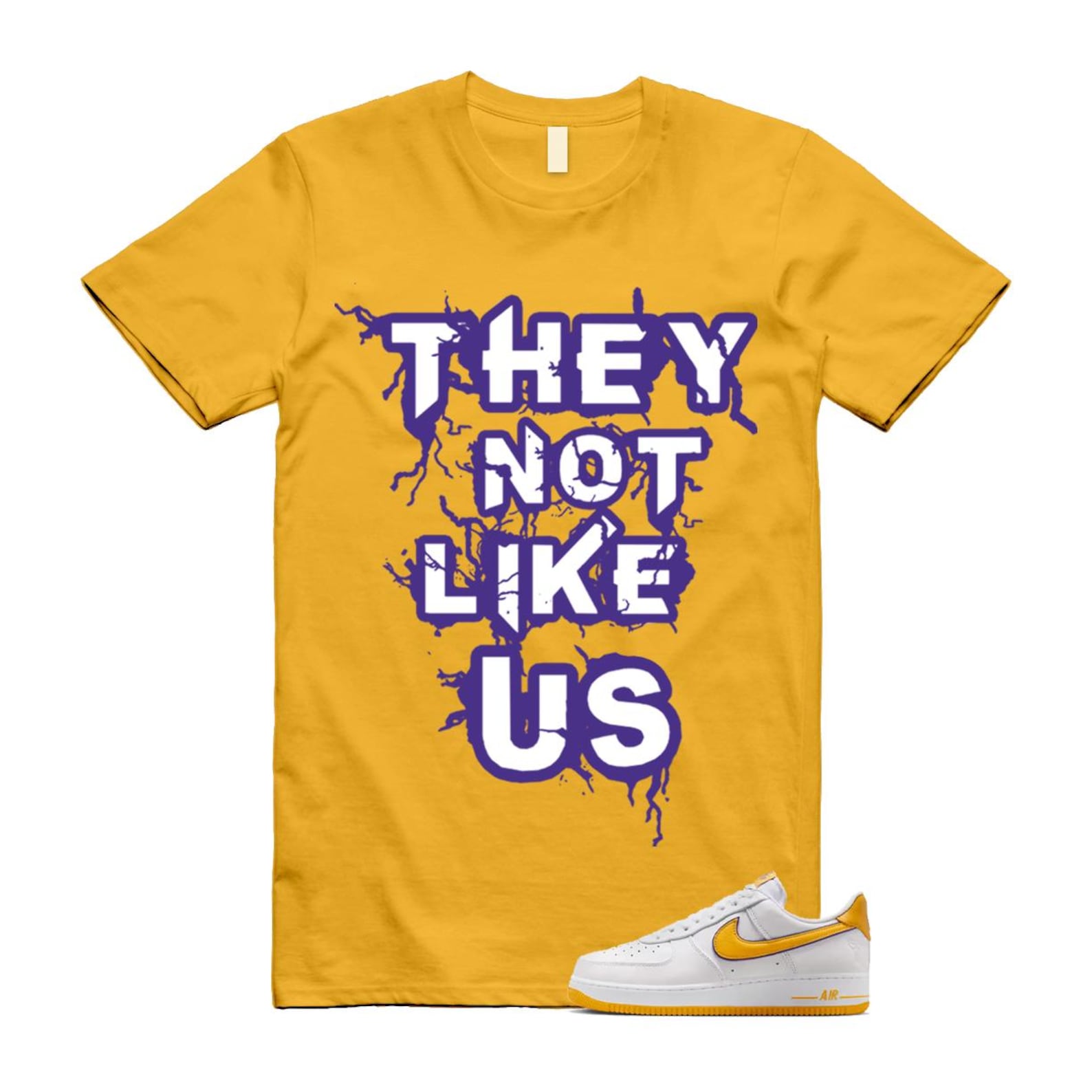 Air Force 1 Lakers Home White Varsity Maize Yellow Gold Purple T Shirt Match US FZ1151-100 T-Shirt, Sneaker Match Tee