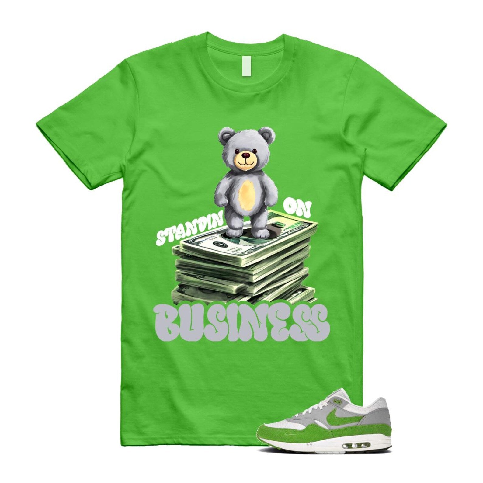 Air Max 1 Chlorophyll Green Patta 20th Anniversary Matte Silver Grey White T Shirt Match SB2 HF1012-300 T-Shirt, Sneaker Match Tee