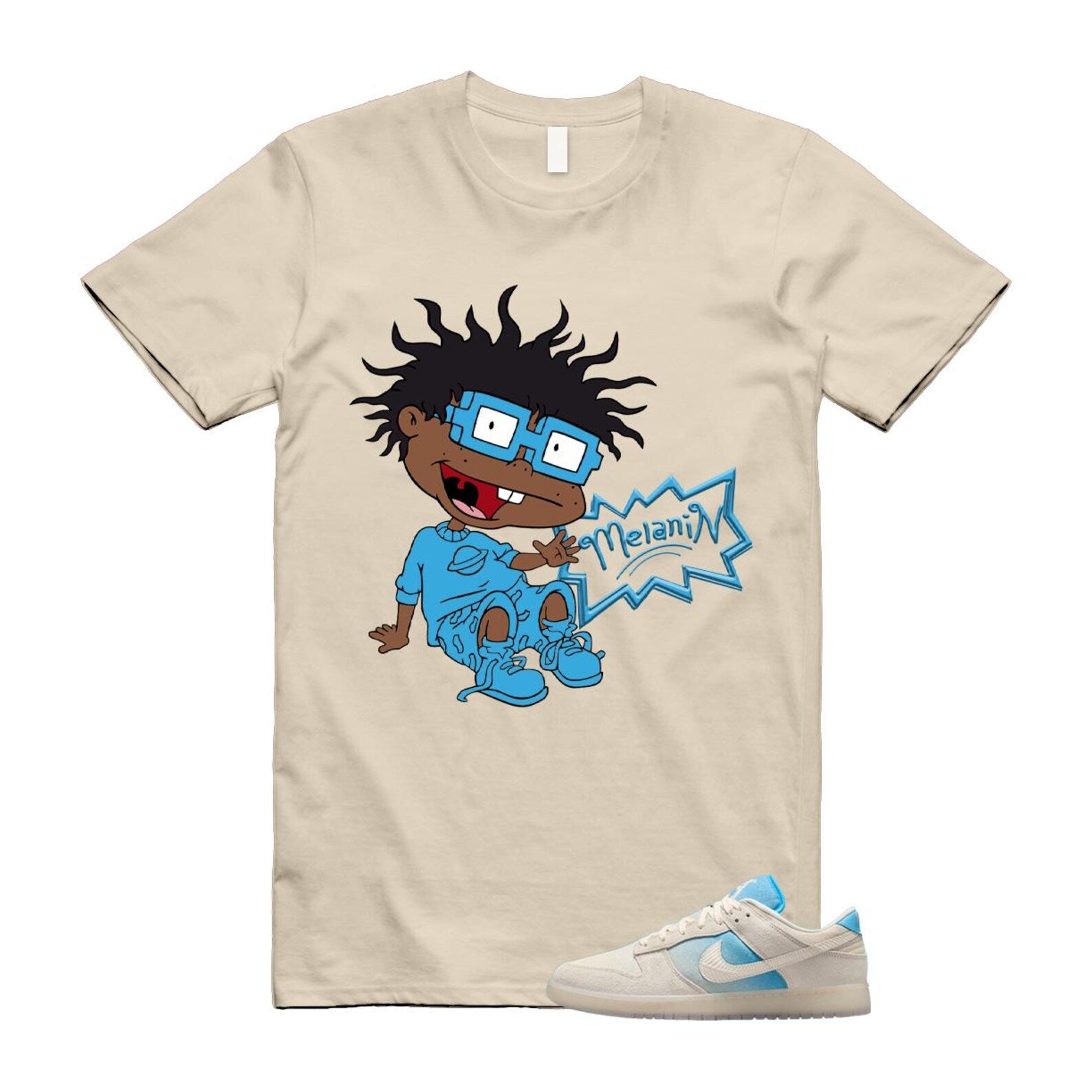 Dunk LA Sail Pale Ivory Baltic Blue SE T Shirt Match MELANIN HQ3621-133 T-Shirt, Sneaker Match Tee
