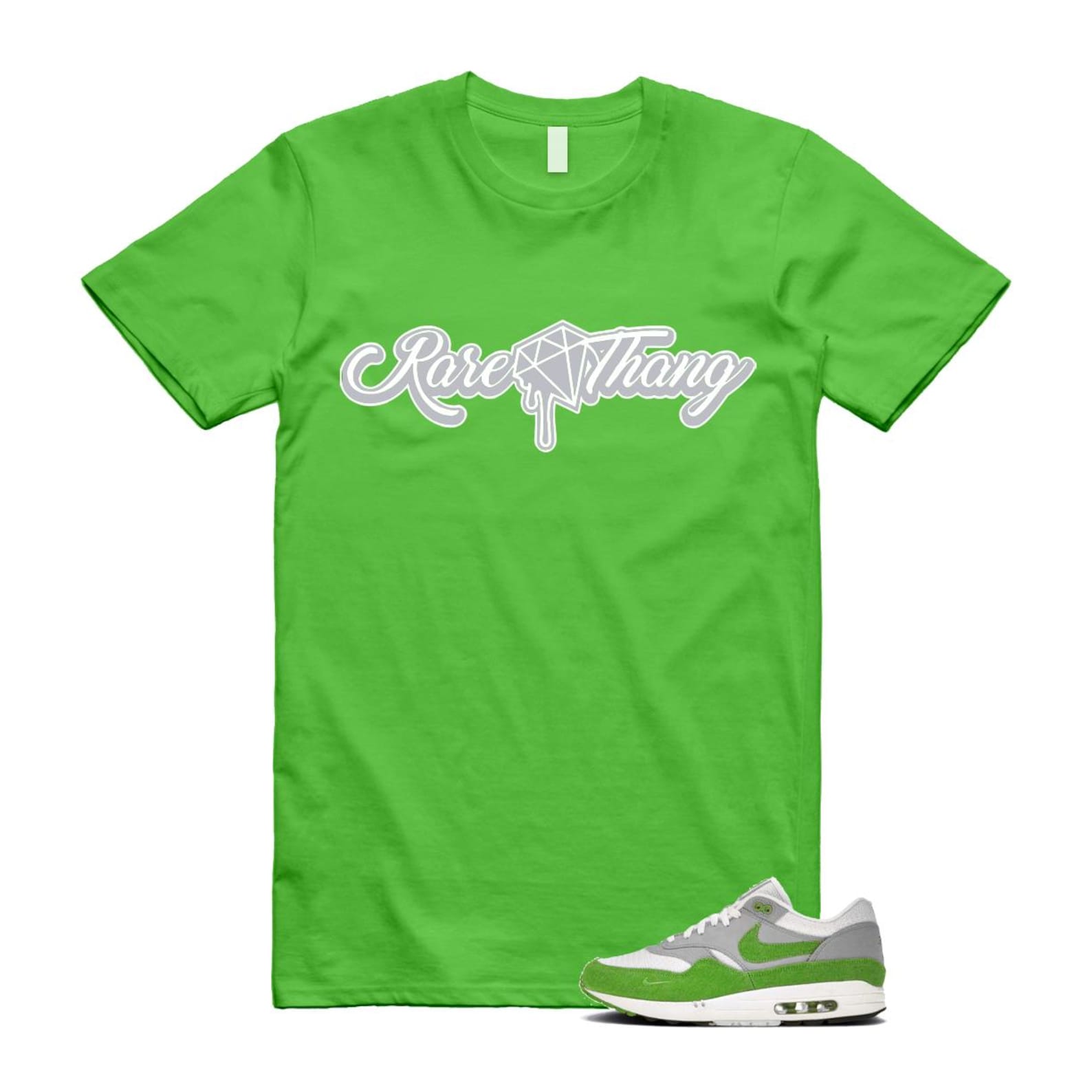 Air Max 1 Chlorophyll Green Patta 20th Anniversary Matte Silver Grey White T Shirt Match RARE HF1012-300 T-Shirt, Sneaker Match Tee
