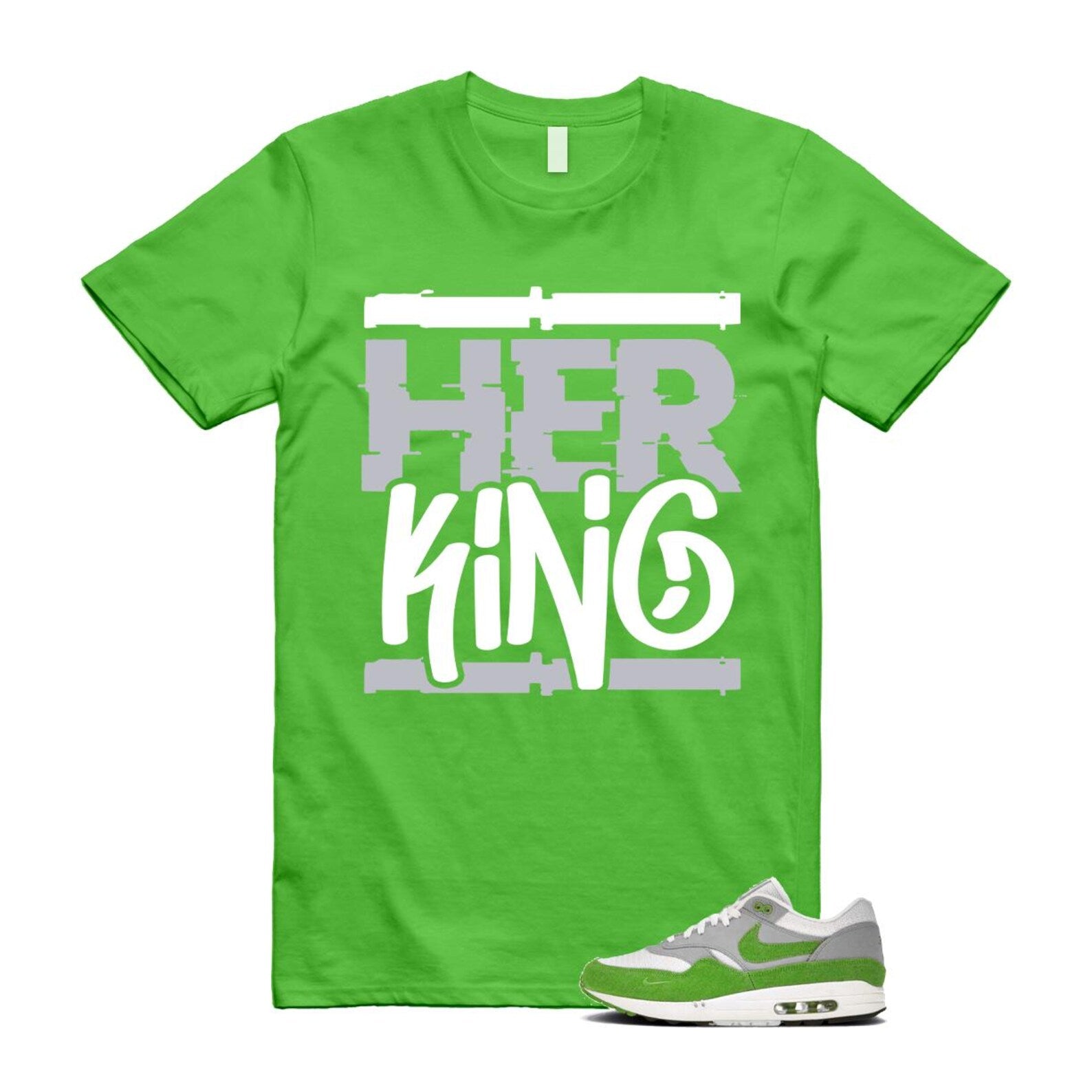 Air Max 1 Chlorophyll Green Patta 20th Anniversary Matte Silver Grey White T Shirt Match HK HF1012-300 T-Shirt, Sneaker Match Tee