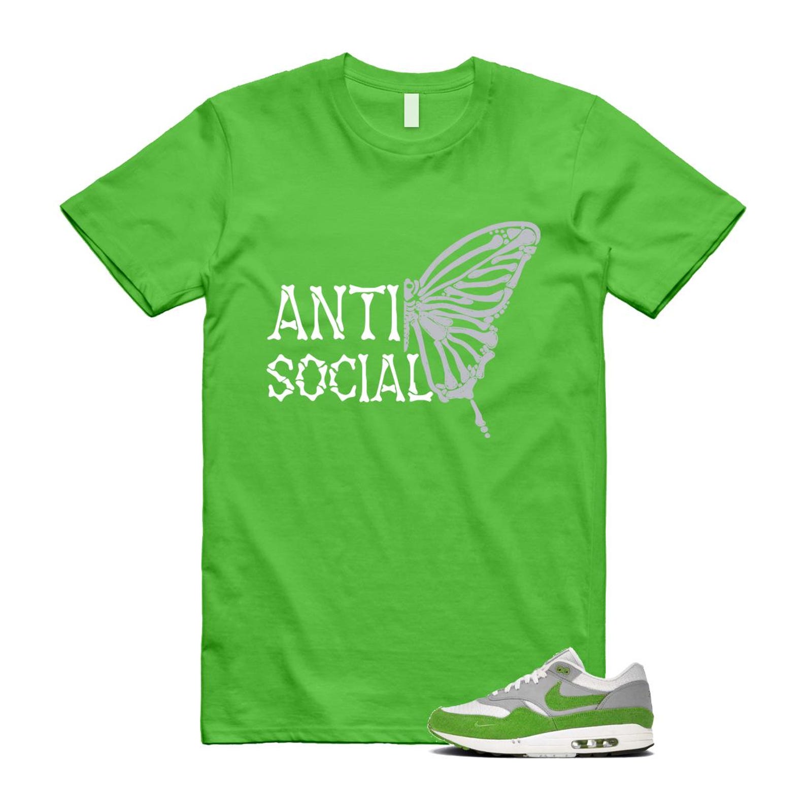 Air Max 1 Chlorophyll Green Patta 20th Anniversary Matte Silver Grey White T Shirt Match ASB HF1012-300 T-Shirt, Sneaker Match Tee