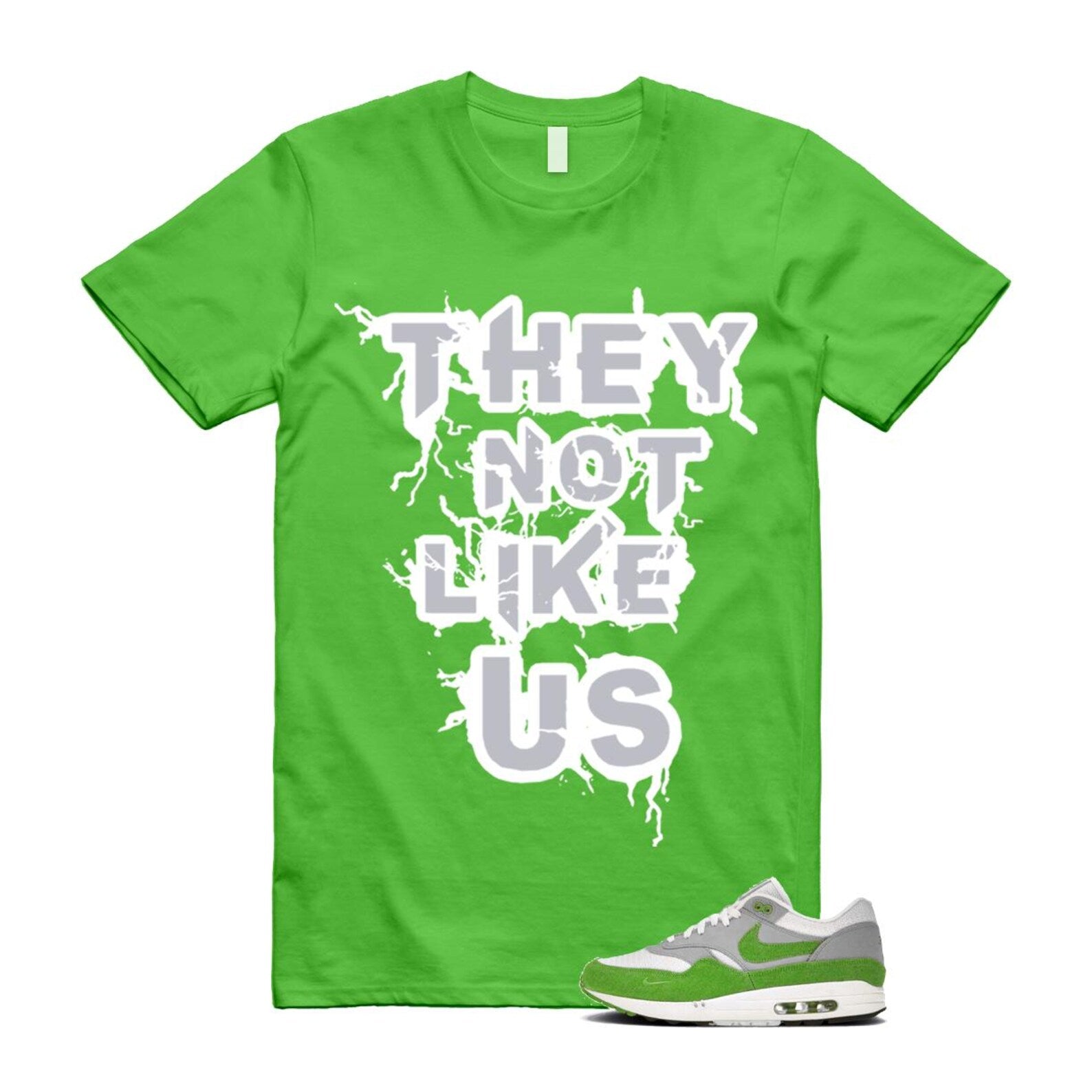 Air Max 1 Chlorophyll Green Patta 20th Anniversary Matte Silver Grey White T Shirt Match US HF1012-300 T-Shirt, Sneaker Match Tee