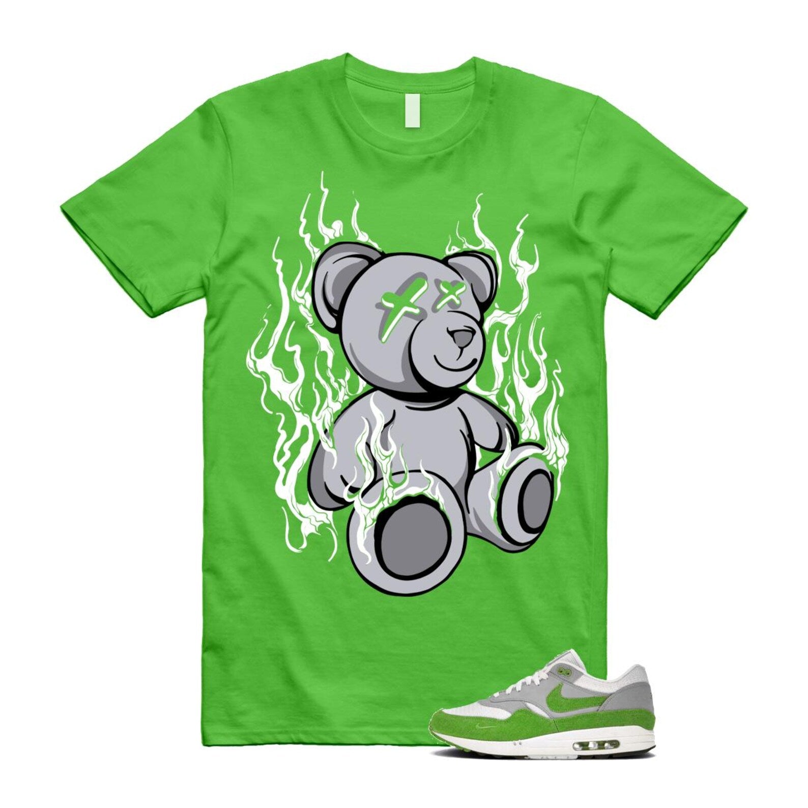 Air Max 1 Chlorophyll Green Patta 20th Anniversary Matte Silver Grey White T Shirt Match LIT HF1012-300 T-Shirt, Sneaker Match Tee