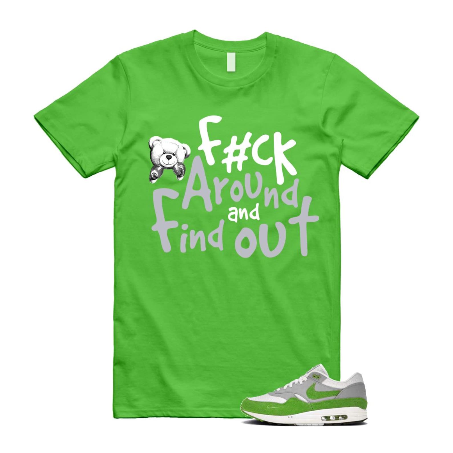 Air Max 1 Chlorophyll Green Patta 20th Anniversary Matte Silver Grey White T Shirt Match FCK HF1012-300 T-Shirt, Sneaker Match Tee