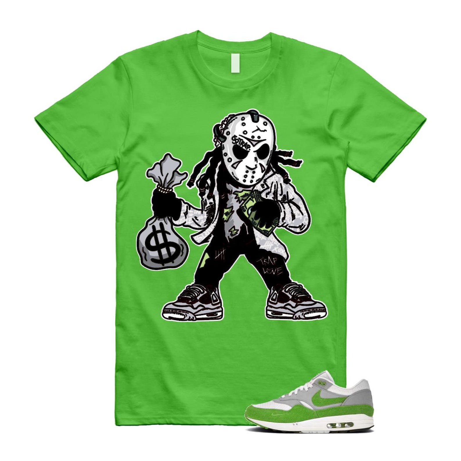 Air Max 1 Chlorophyll Green Patta 20th Anniversary Matte Silver Grey White T Shirt Match JASON HF1012-300 T-Shirt, Sneaker Match Tee