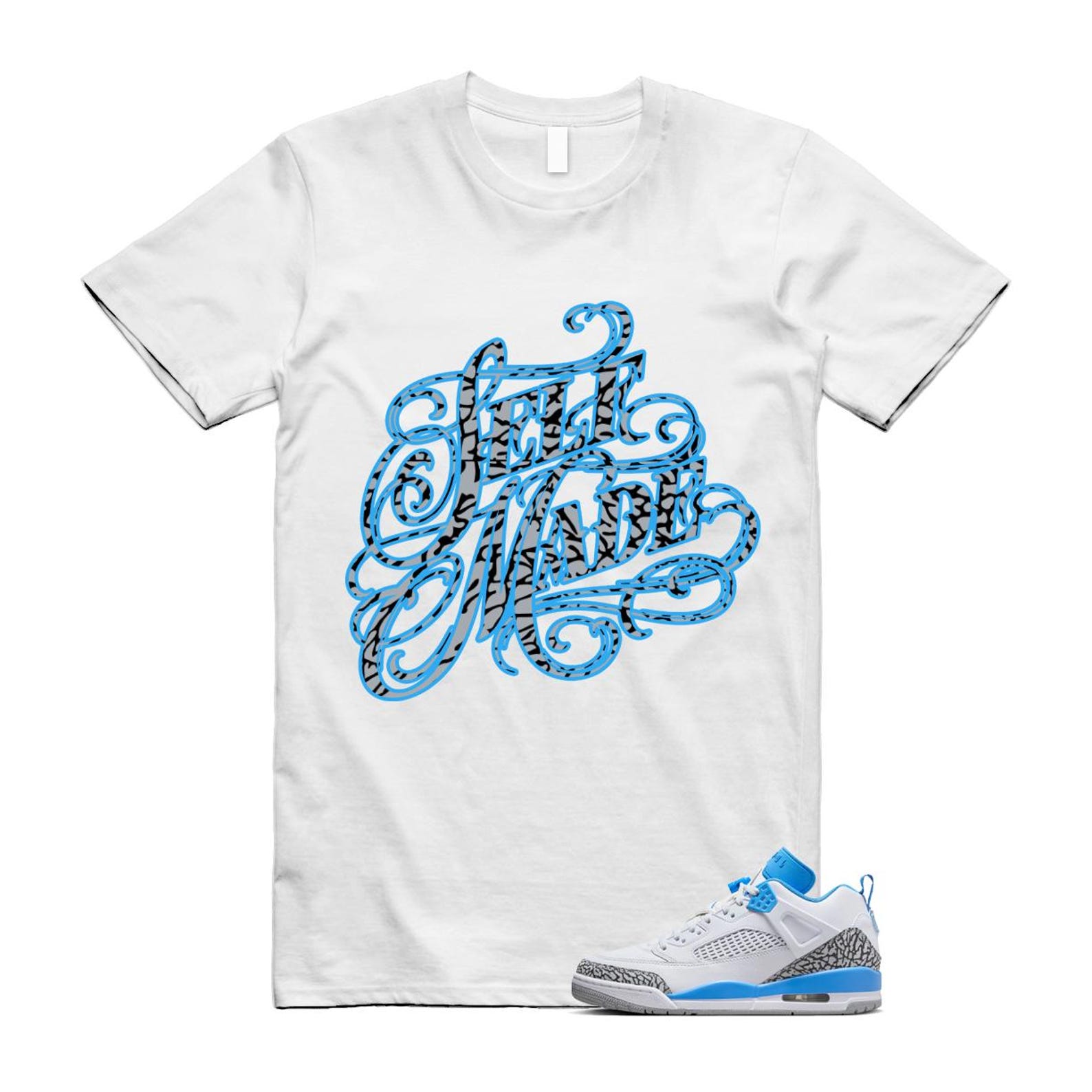 Spizike UNC University Blue White Wolf Grey Anthracite Low T Shirt Match SELF FQ1759-141 T-Shirt, Sneaker Match Tee