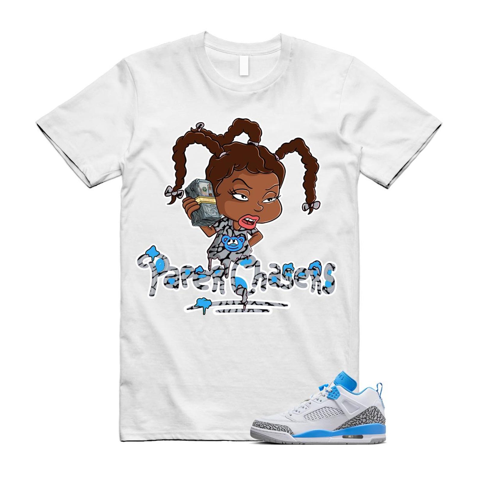 Spizike UNC University Blue White Wolf Grey Anthracite Low T Shirt Match PC FQ1759-141 T-Shirt, Sneaker Match Tee
