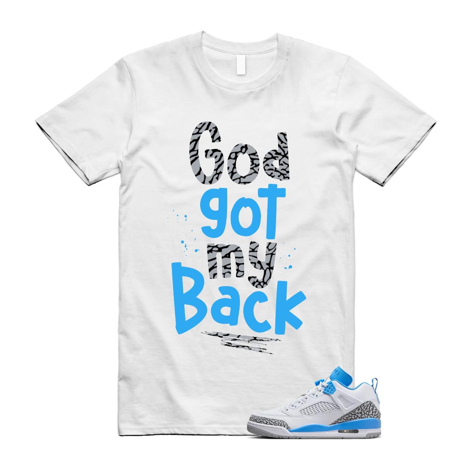 Spizike UNC University Blue White Wolf Grey Anthracite Low T Shirt Match GOD FQ1759-141 T-Shirt, Sneaker Match Tee