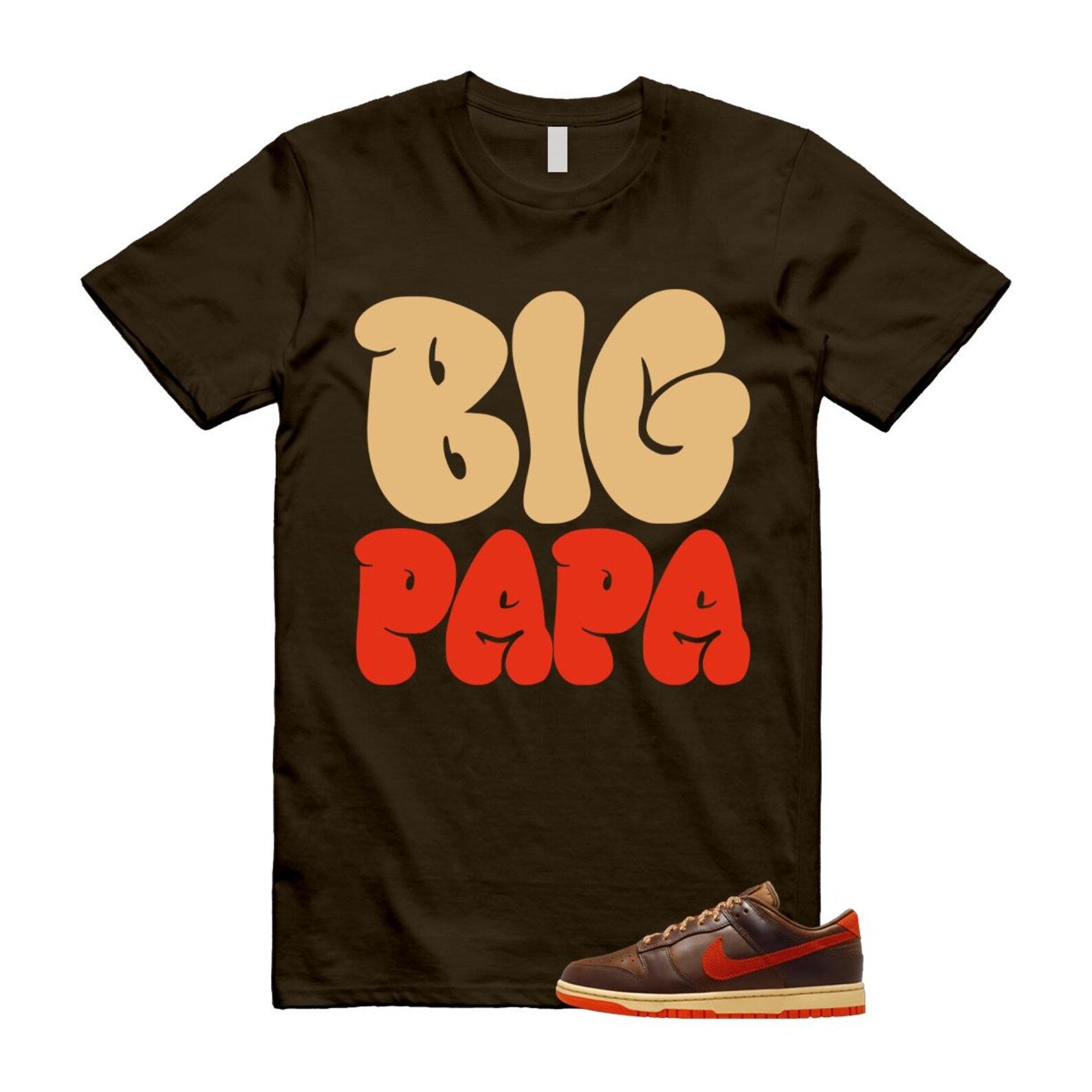 Dunk British Brown Light Tan Sesame Picante Red T Shirt Match PAPA HQ3448-262 T-Shirt, Sneaker Match Tee