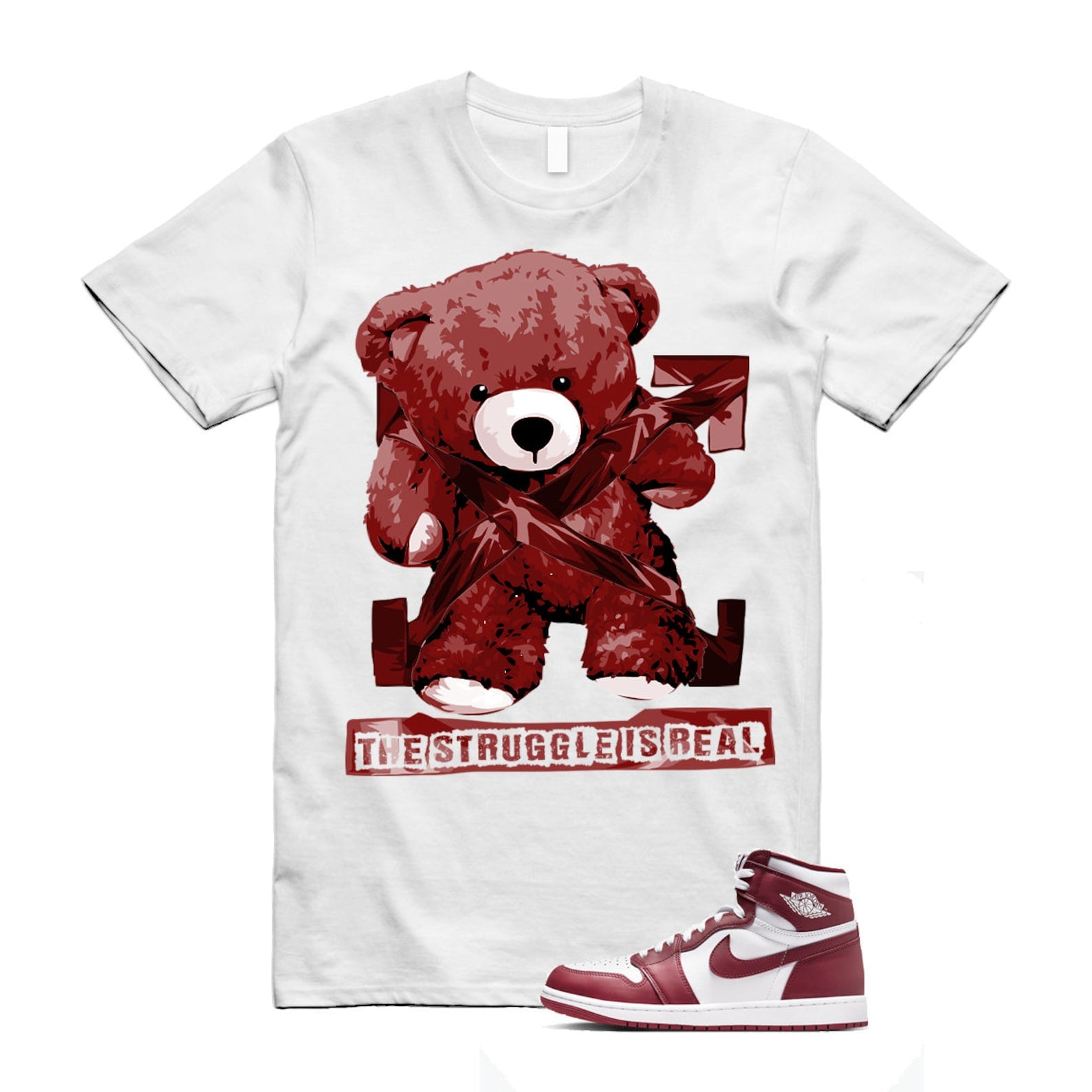 1 Artisanal Team Red Retro High OG White T Shirt Match STRUG DZ5485-160 T-Shirt, Sneaker Match Tee