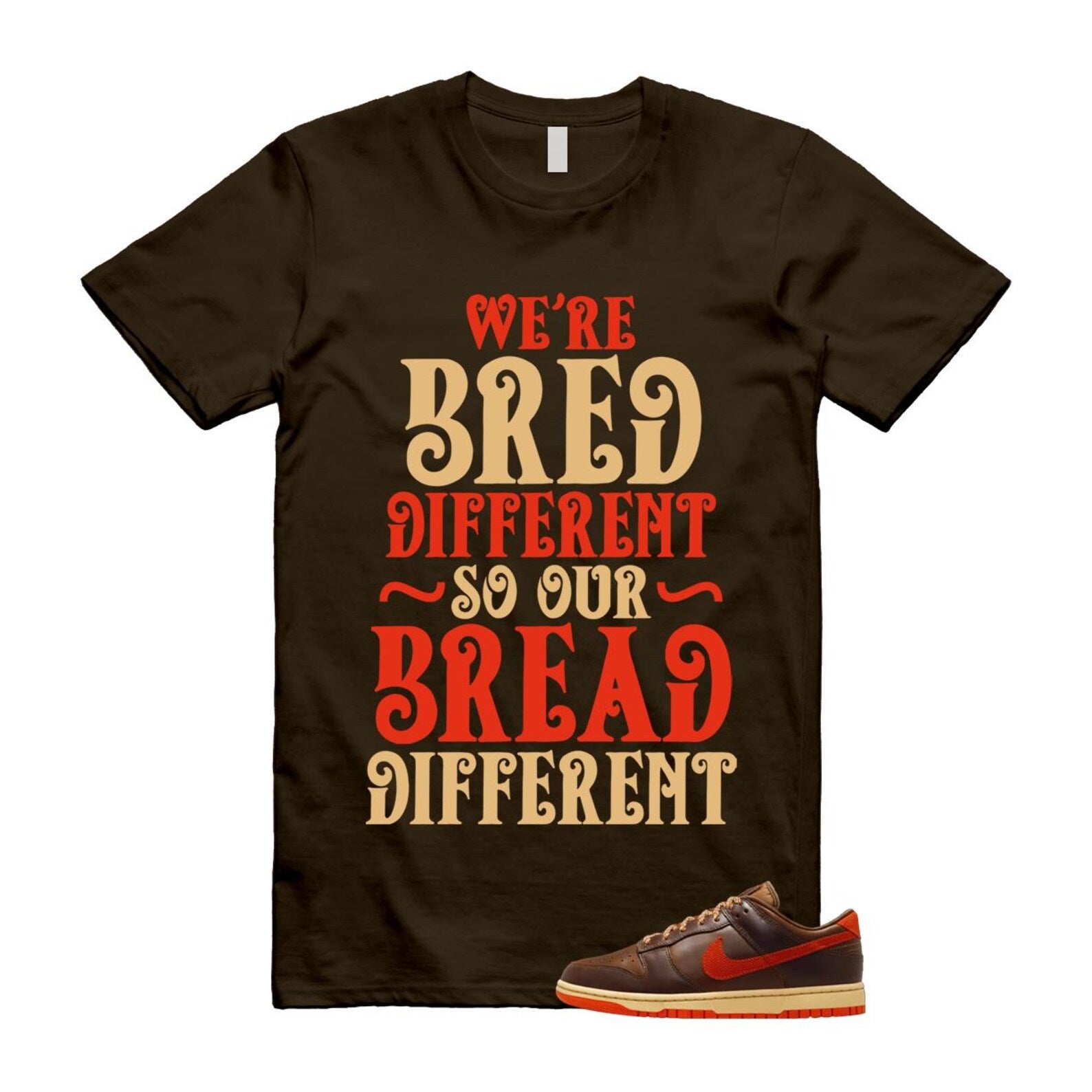 Dunk British Brown Light Tan Sesame Picante Red T Shirt Match BREAD HQ3448-262 T-Shirt, Sneaker Match Tee