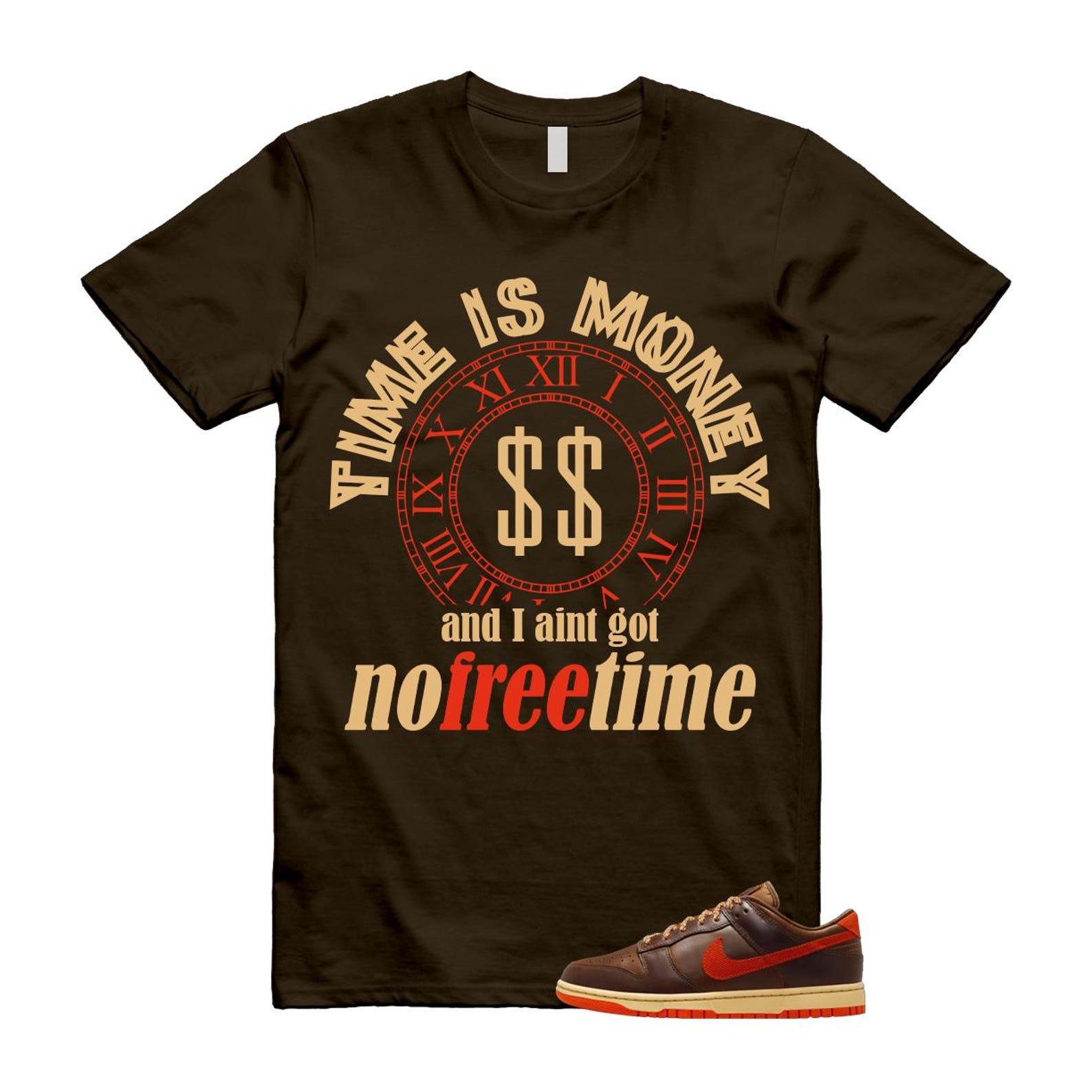 Dunk British Brown Light Tan Sesame Picante Red T Shirt Match FREE HQ3448-262 T-Shirt, Sneaker Match Tee