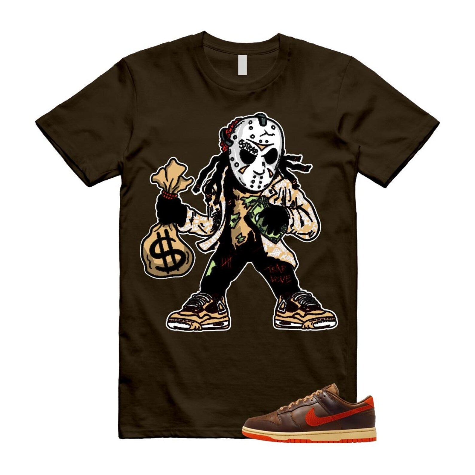 Dunk British Brown Light Tan Sesame Picante Red T Shirt Match JASON HQ3448-262 T-Shirt, Sneaker Match Tee