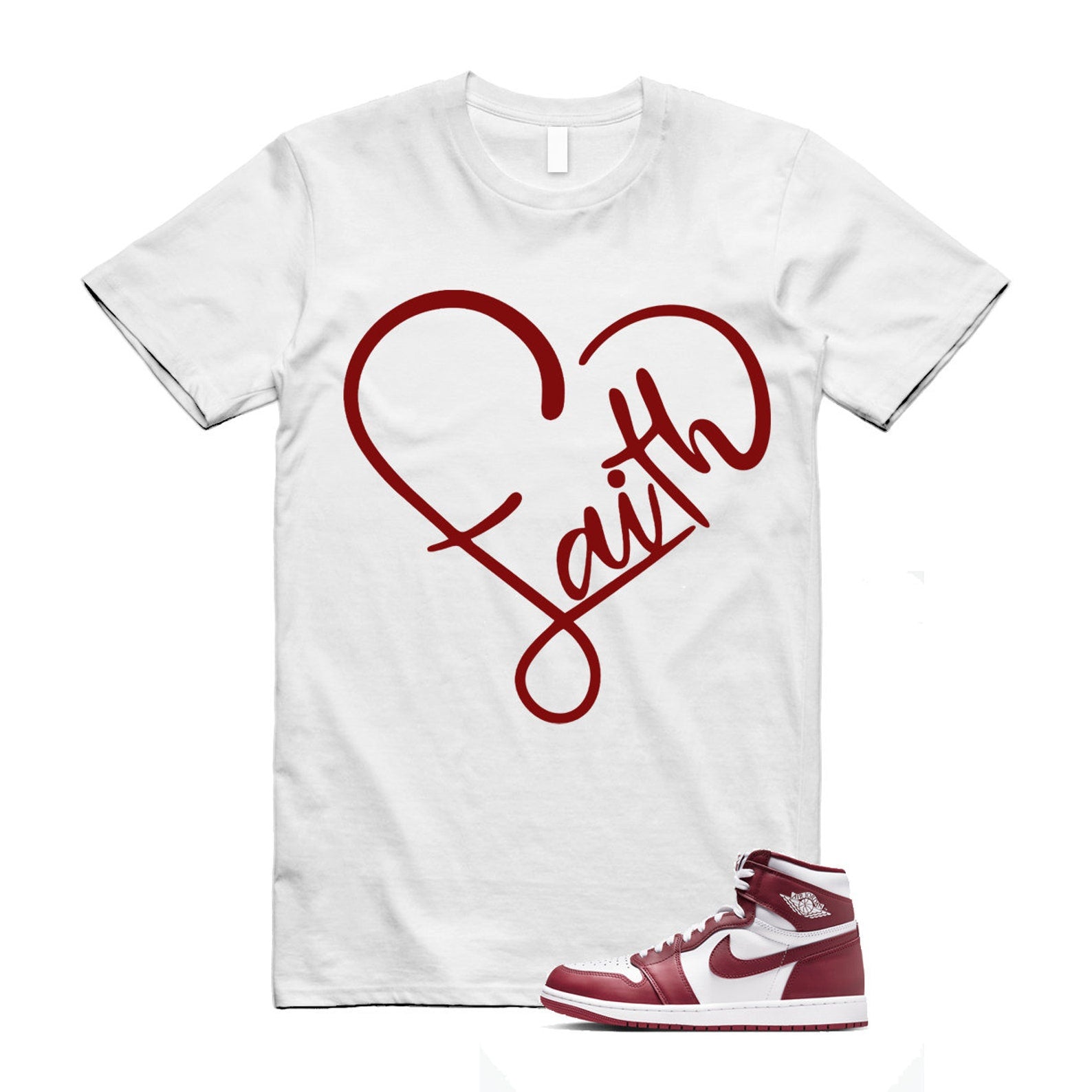 1 Artisanal Team Red Retro High OG White T Shirt Match FAITH DZ5485-160 T-Shirt, Sneaker Match Tee