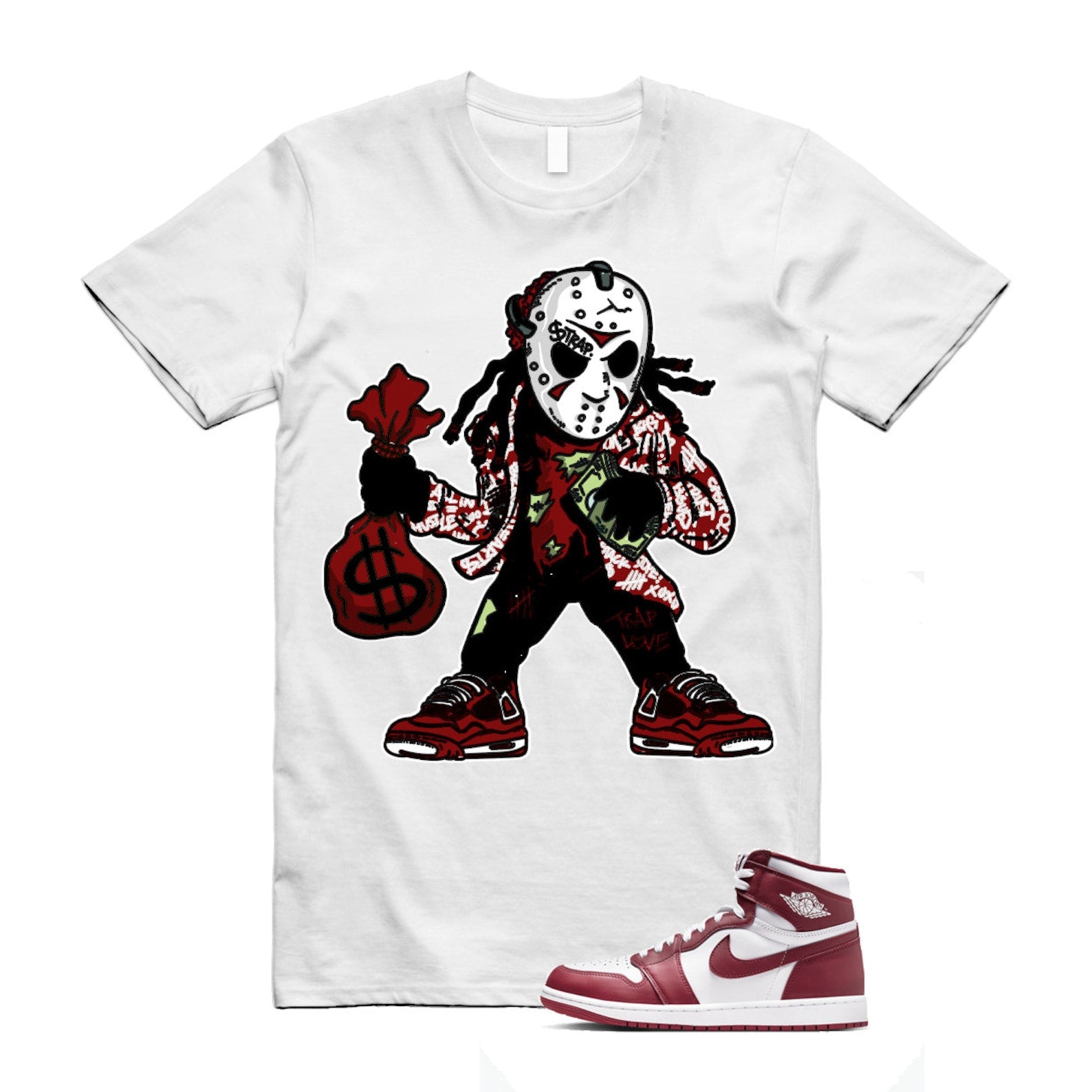 1 Artisanal Team Red Retro High OG White T Shirt Match JASON DZ5485-160 T-Shirt, Sneaker Match Tee
