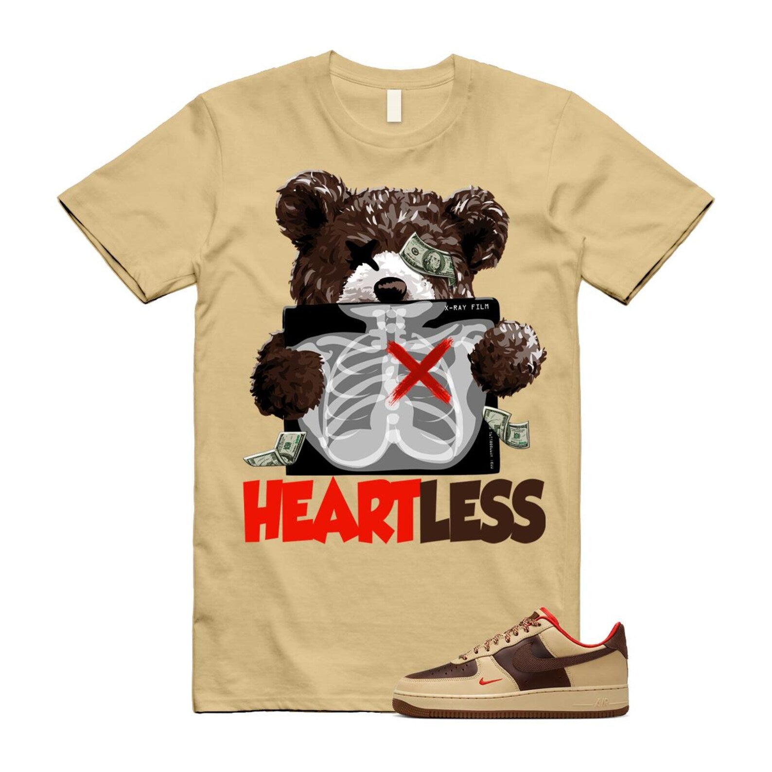 Air Force 1 Low '07 Light British Tan T Shirt Match HEART HQ3447-222 T-Shirt, Sneaker Match Tee