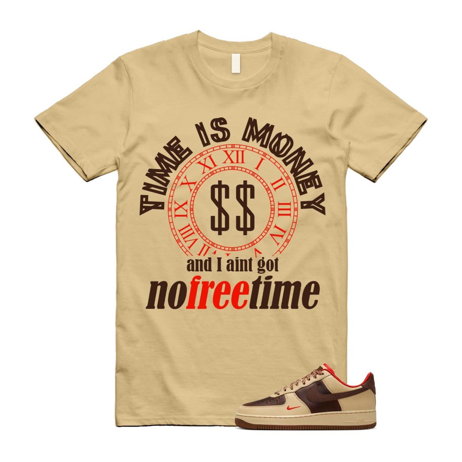 Air Force 1 Low '07 Light British Tan T Shirt Match FREE HQ3447-222 T-Shirt, Sneaker Match Tee