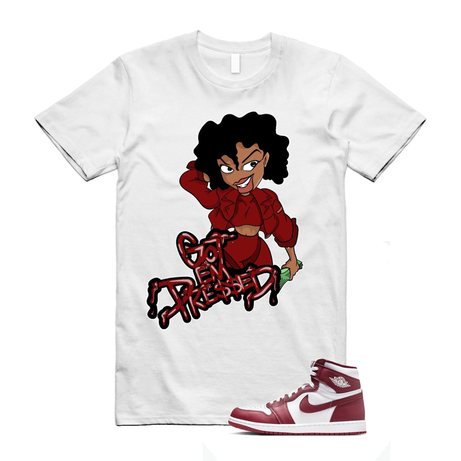 1 Artisanal Team Red Retro High OG White T Shirt Match PRESSED DZ5485-160 T-Shirt, Sneaker Match Tee