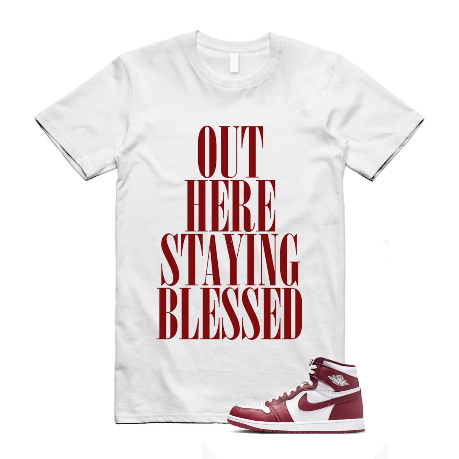 1 Artisanal Team Red Retro High OG White T Shirt Match STAYBLS DZ5485-160 T-Shirt, Sneaker Match Tee