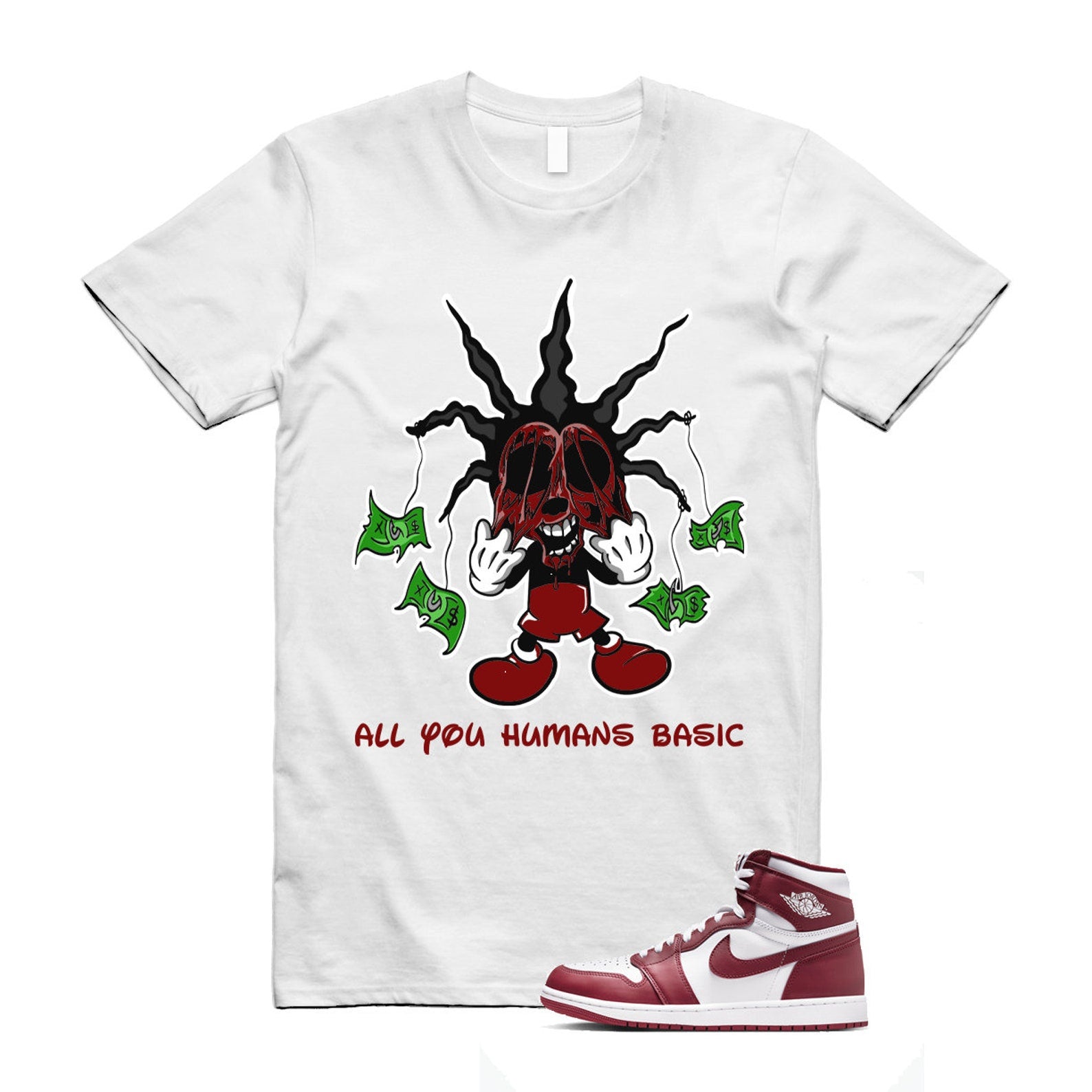 1 Artisanal Team Red Retro High OG White T Shirt Match HOOK DZ5485-160 T-Shirt, Sneaker Match Tee