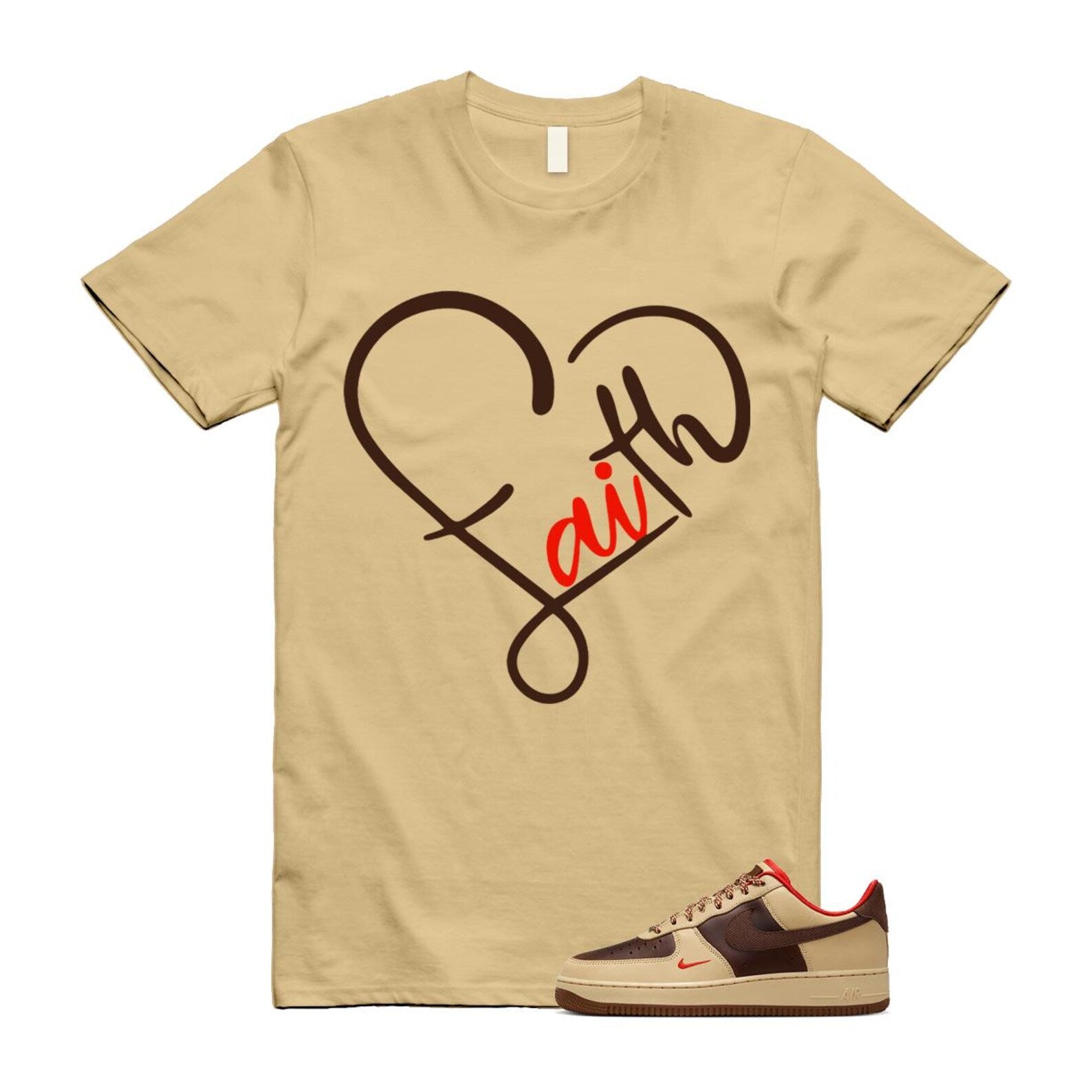 Air Force 1 Low '07 Light British Tan T Shirt Match FAITH HQ3447-222 T-Shirt, Sneaker Match Tee