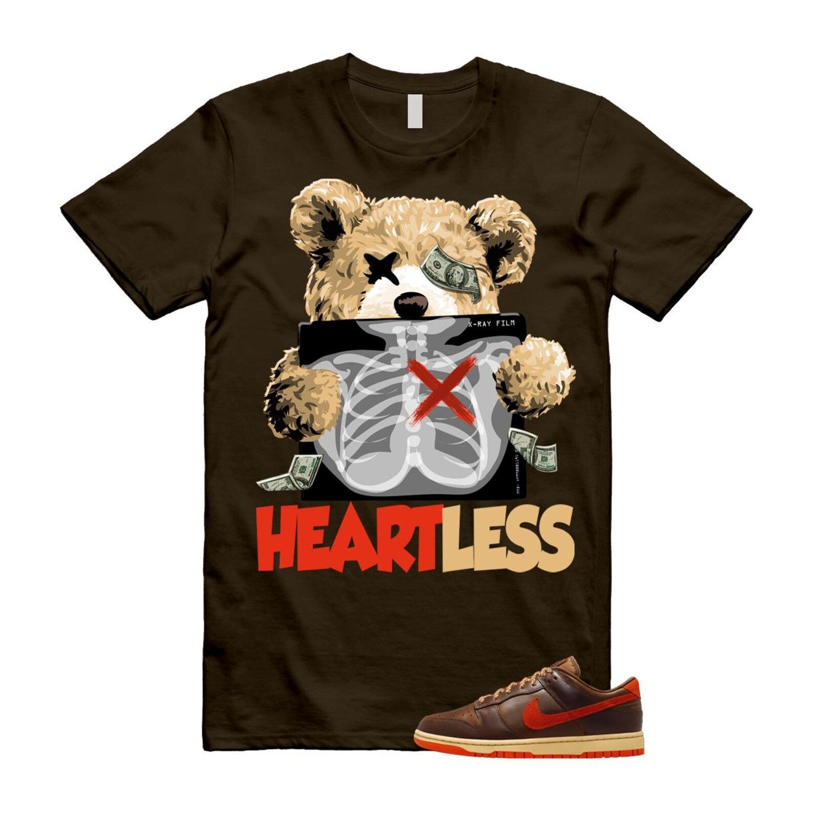 Dunk British Brown Light Tan Sesame Picante Red T Shirt Match HEART HQ3448-262 T-Shirt, Sneaker Match Tee