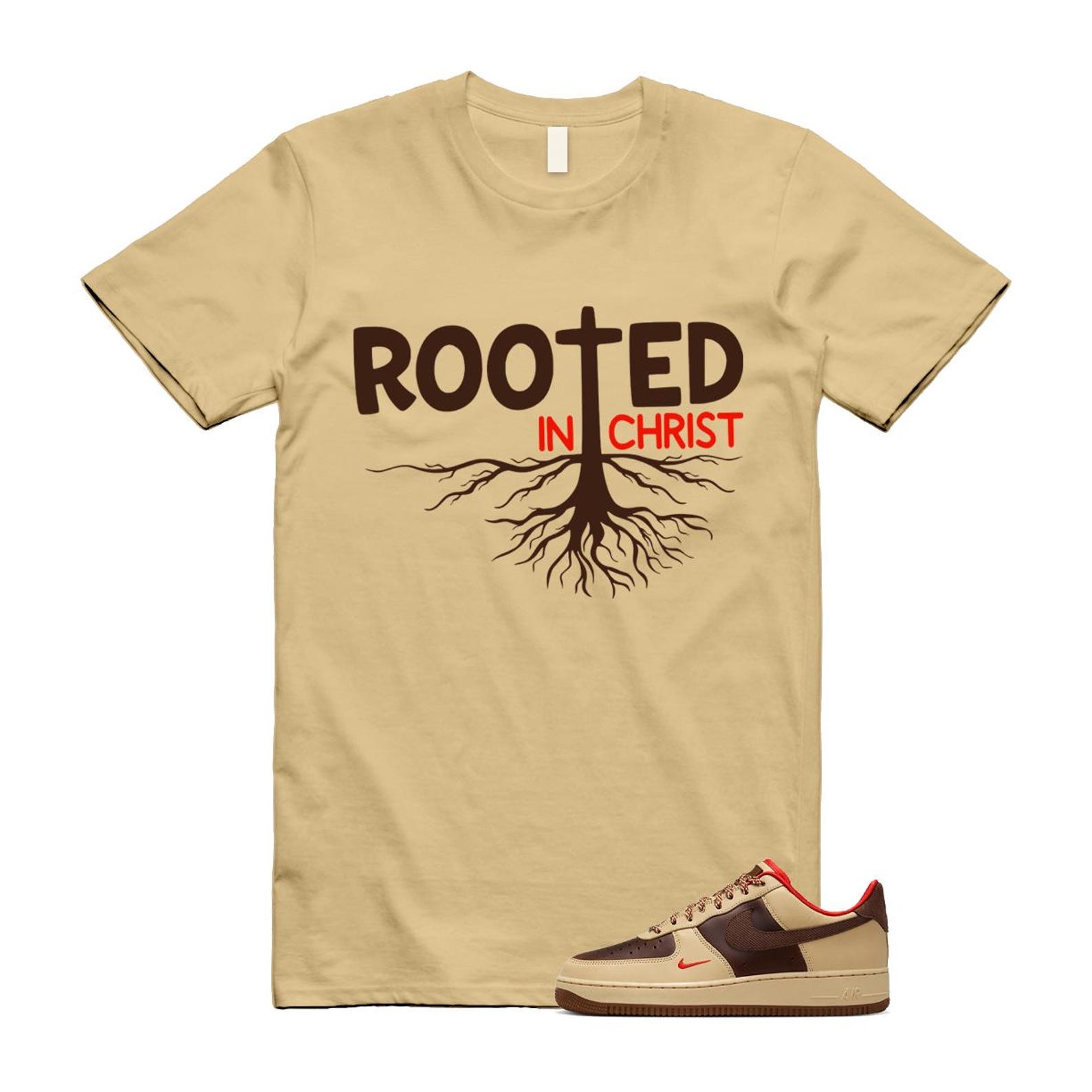 Air Force 1 Low '07 Light British Tan T Shirt Match ROOTED HQ3447-222 T-Shirt, Sneaker Match Tee