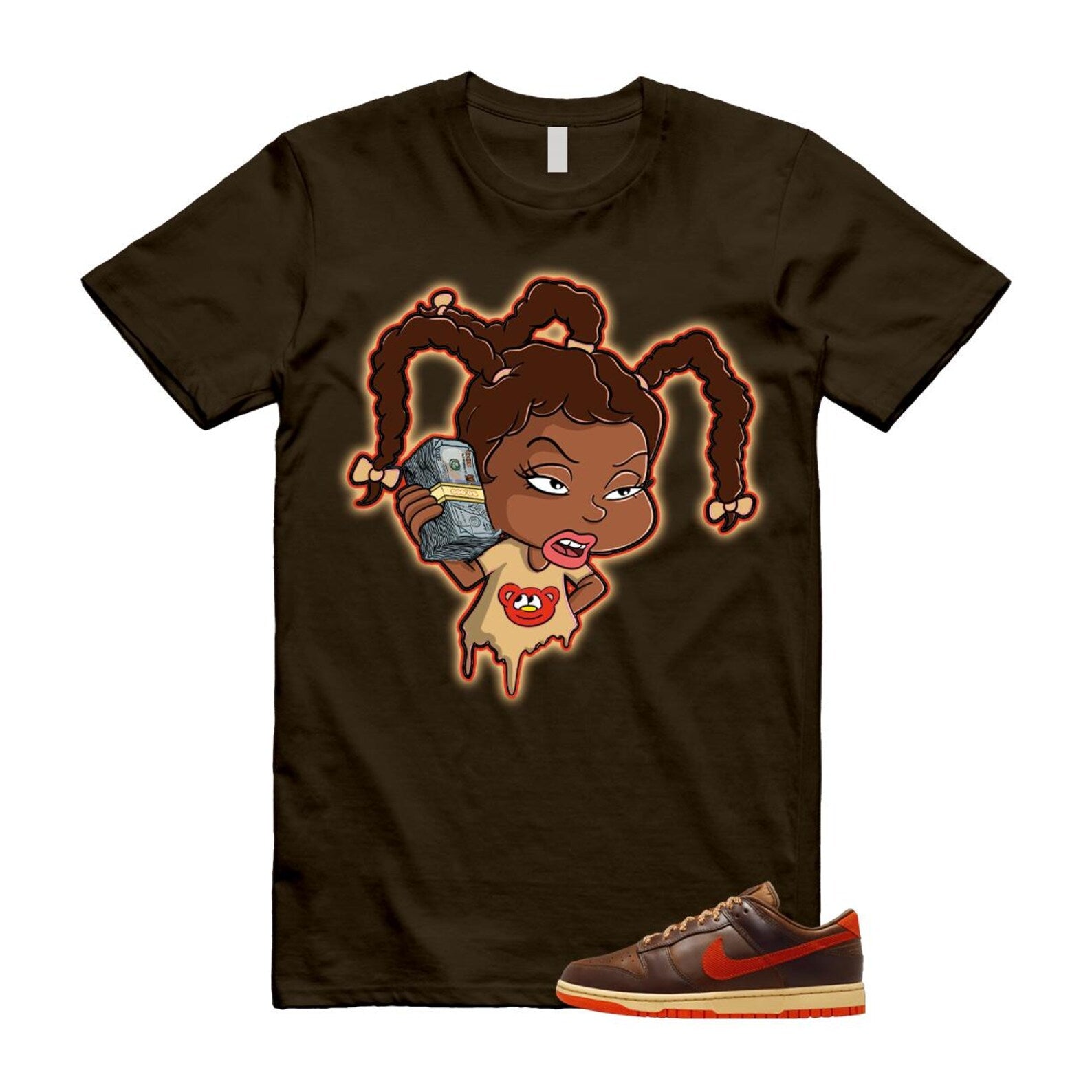 Dunk British Brown Light Tan Sesame Picante Red T Shirt Match SUSIE HQ3448-262 T-Shirt, Sneaker Match Tee