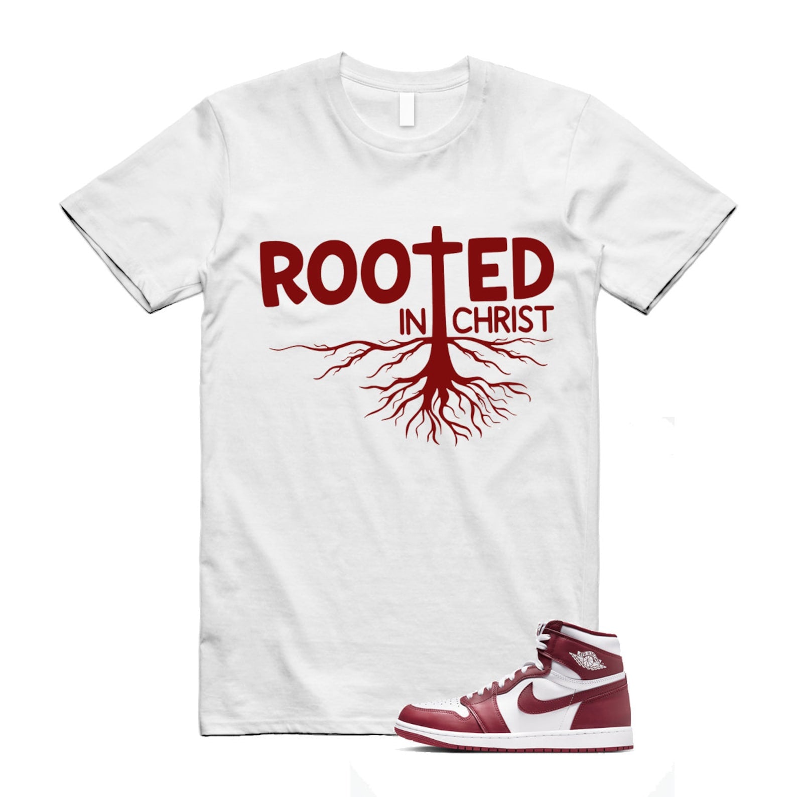 1 Artisanal Team Red Retro High OG White T Shirt Match ROOTED DZ5485-160 T-Shirt, Sneaker Match Tee