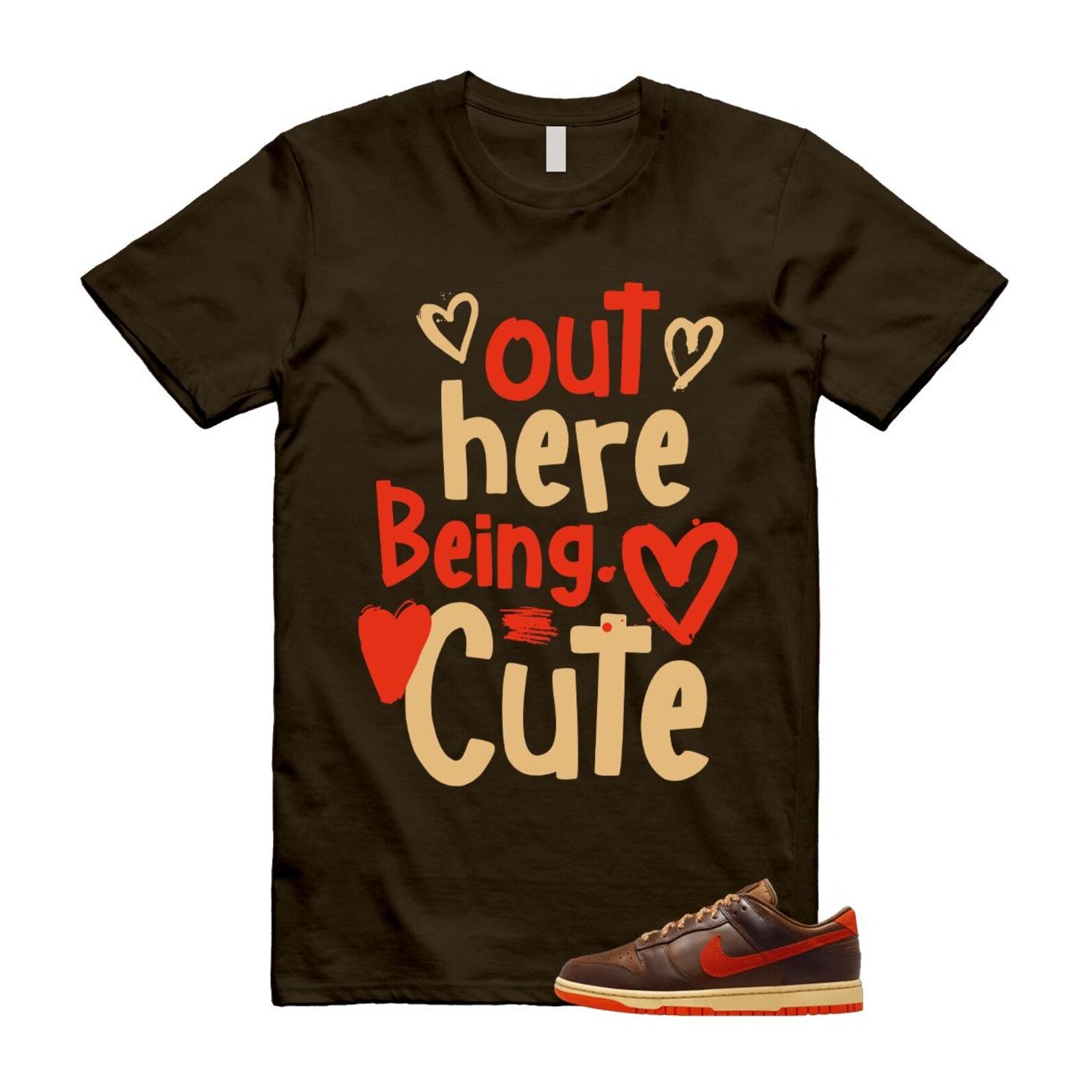 Dunk British Brown Light Tan Sesame Picante Red T Shirt Match Out Here Being Cute HQ3448-262 T-Shirt, Sneaker Match Tee