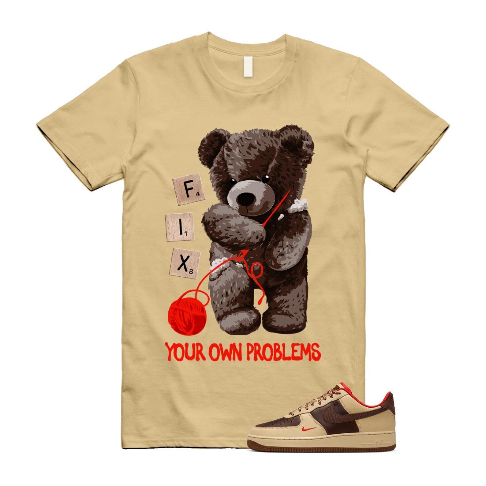 Air Force 1 Low '07 Light British Tan T Shirt Match FIX HQ3447-222 T-Shirt, Sneaker Match Tee