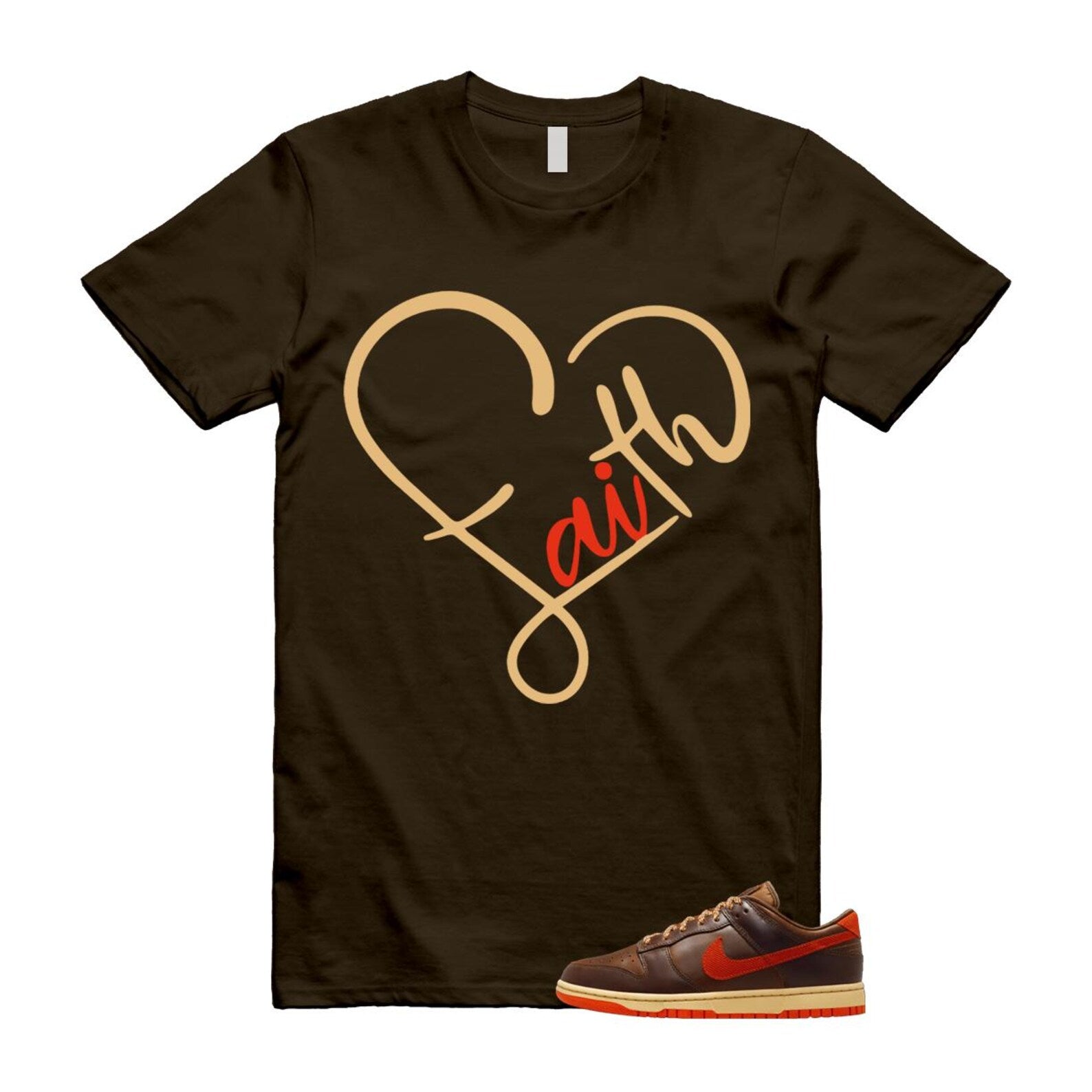 Dunk British Brown Light Tan Sesame Picante Red T Shirt Match FAITH HQ3448-262 T-Shirt, Sneaker Match Tee