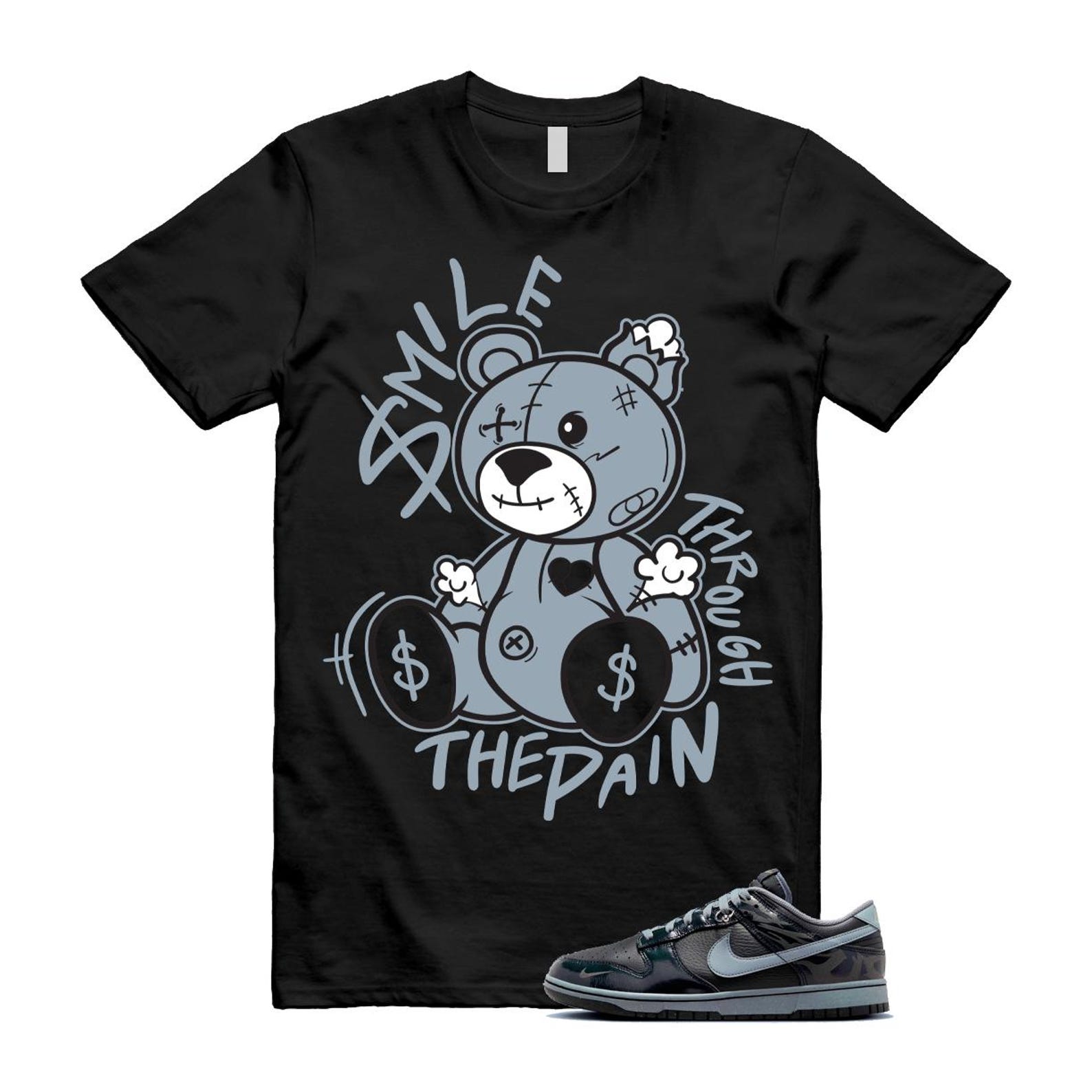 Dunk Berlin Black Off Noir Cool Grey Jade Horizon Low T Shirt Match Smile Through The Pain FZ3053-001 T-Shirt, Sneaker Match Tee