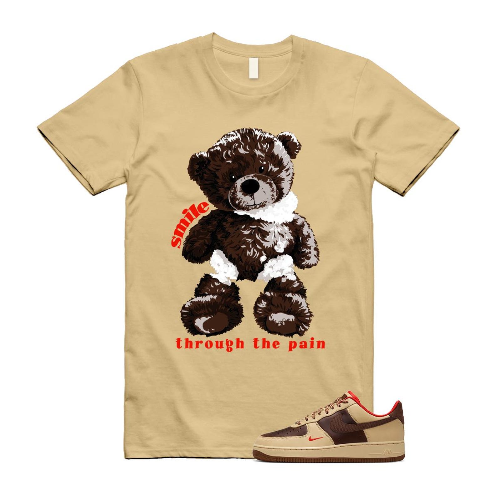 Air Force 1 Low '07 Light British Tan T Shirt Match SMILE HQ3447-222 T-Shirt, Sneaker Match Tee