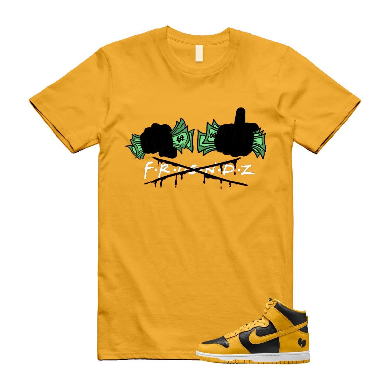 Dunk Tang Black Pollen White Yellow Gold High T Shirt Match FRIENDZ HJ4320-001 T-Shirt, Sneaker Match Tee