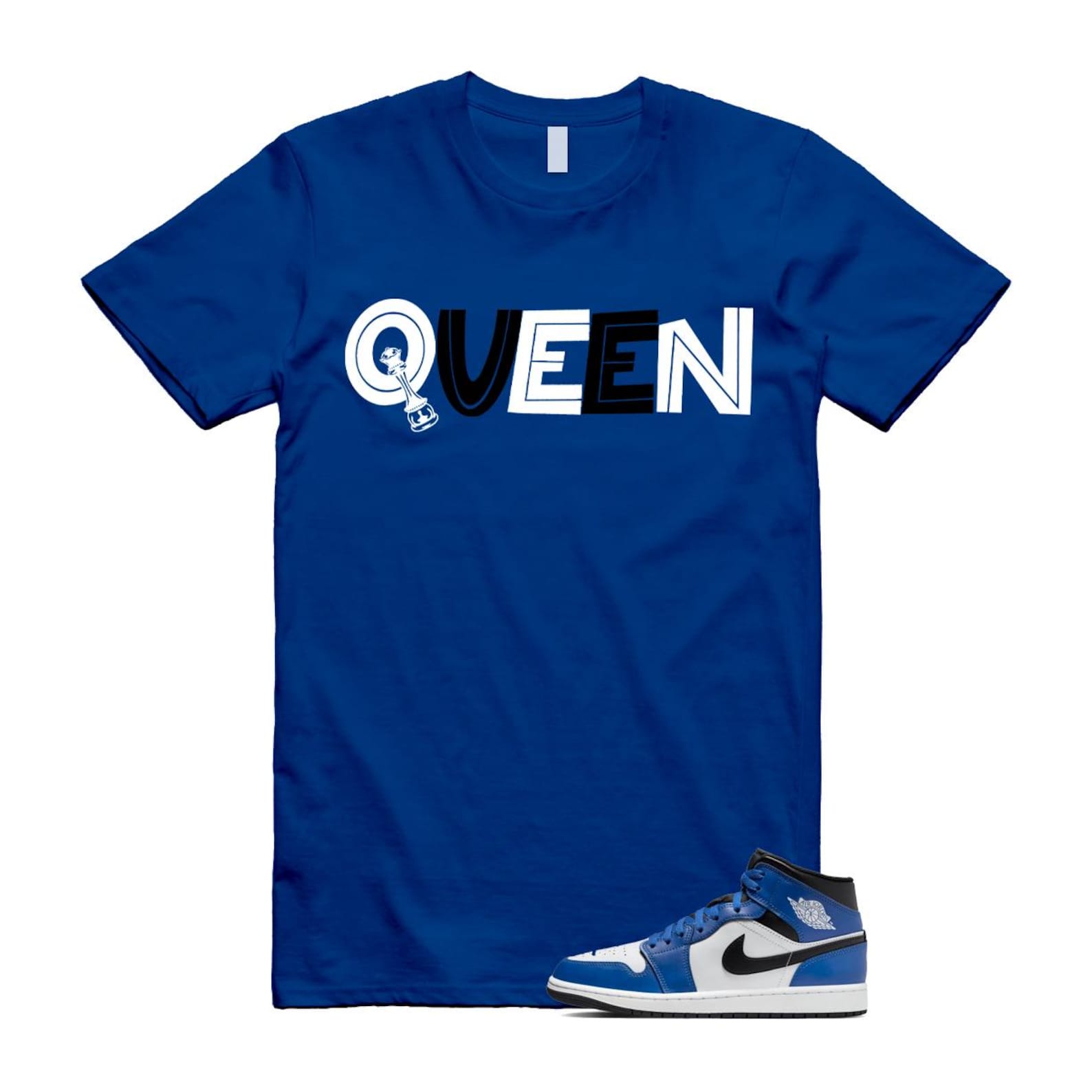 1 Game Royal Blue Black White Mid T Shirt Match QUEEN DQ8426-402 T-Shirt, Sneaker Match Tee