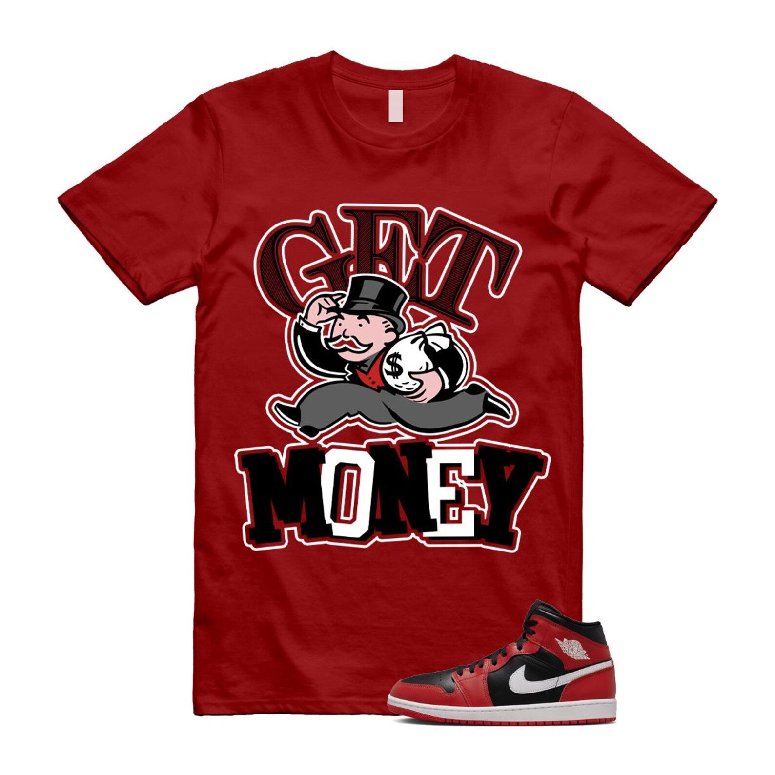 Jordan 1 Mid Gym Red Black White (2024) T Shirt Match GM DQ8426-061 T-Shirt, Sneaker Match Tee
