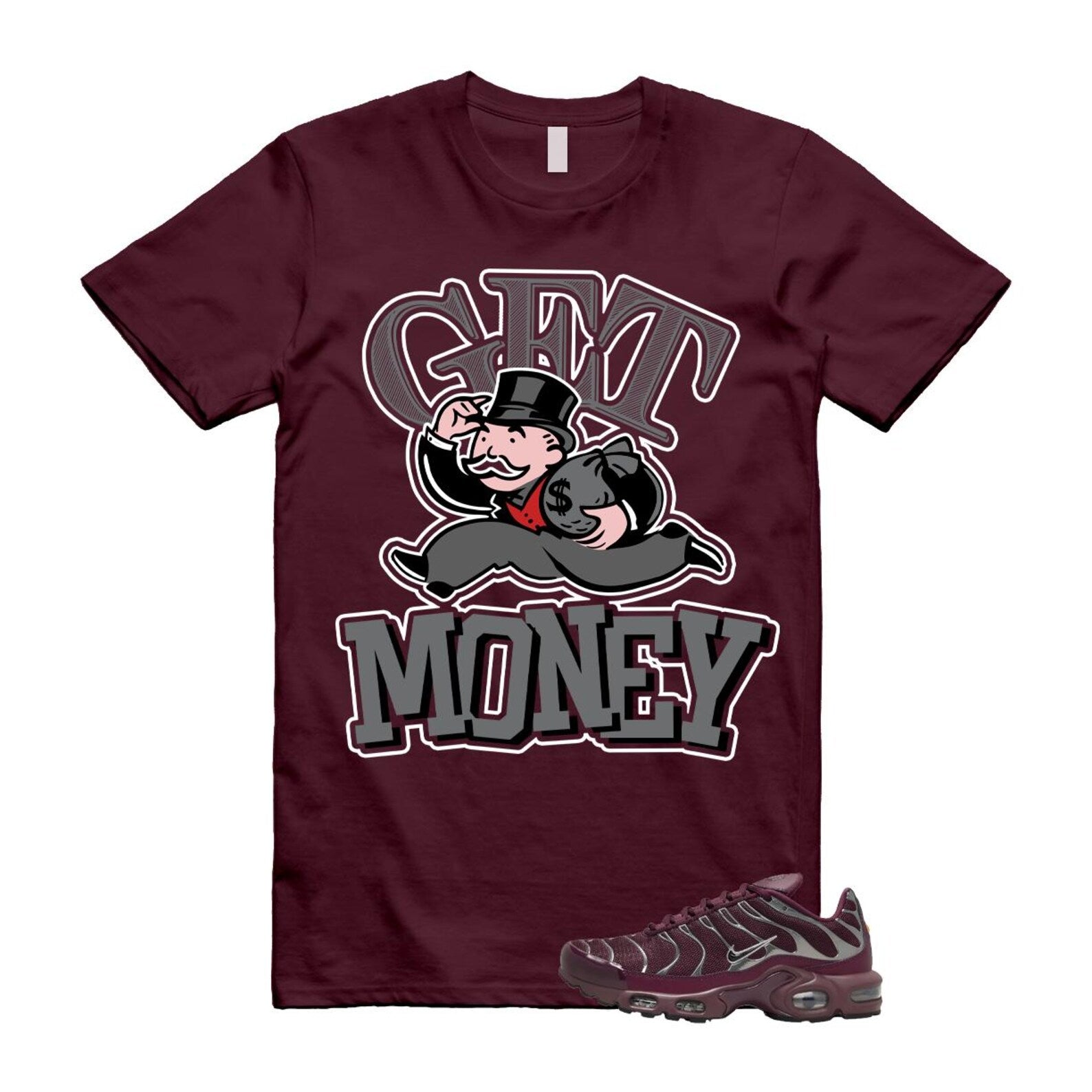 Air Max Night Maroon Metallic Silver Dark Team Red Plus SE T Shirt Match GM HJ9743-600 T-Shirt, Sneaker Match Tee